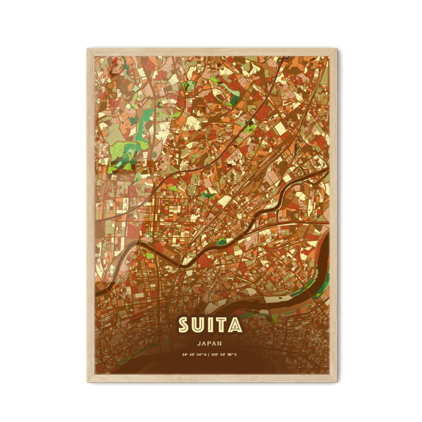 Colorful SUITA JAPAN Fine Art Map Farmhouse