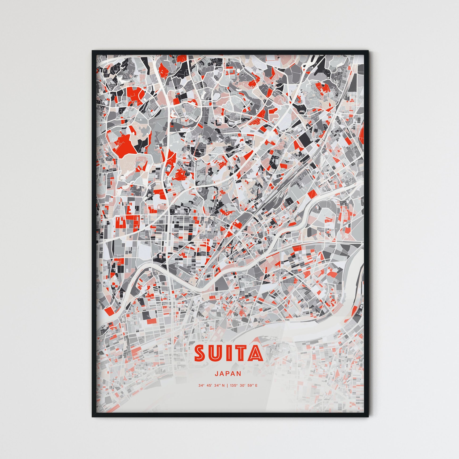 Colorful SUITA JAPAN Fine Art Map Modern