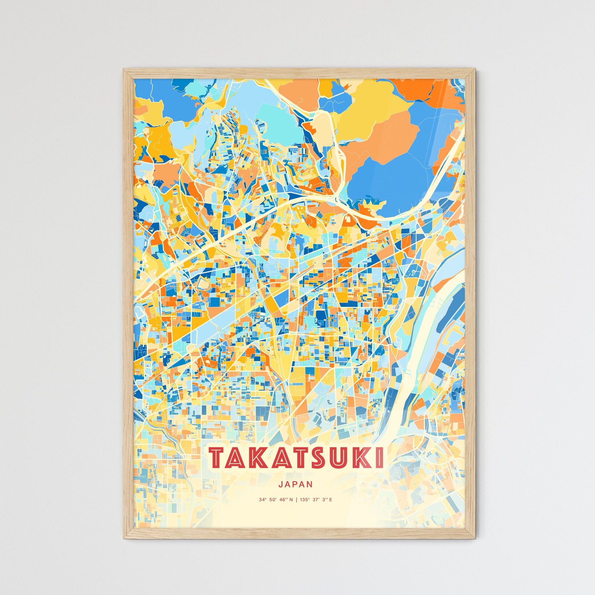 Colorful TAKATSUKI JAPAN Fine Art Map Blue Orange