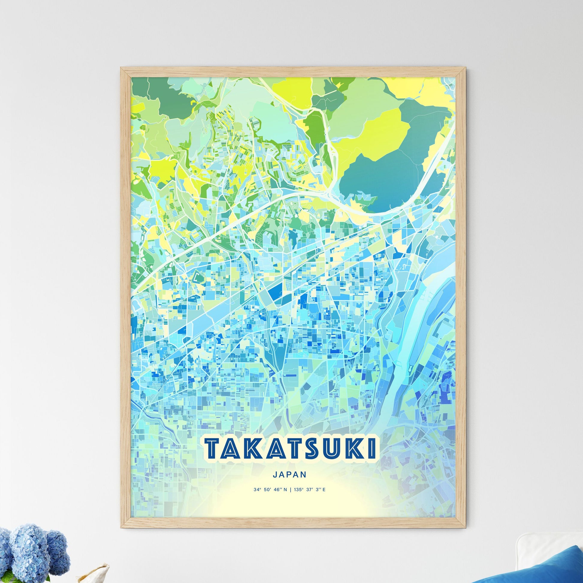 Colorful TAKATSUKI JAPAN Fine Art Map Cool Blue