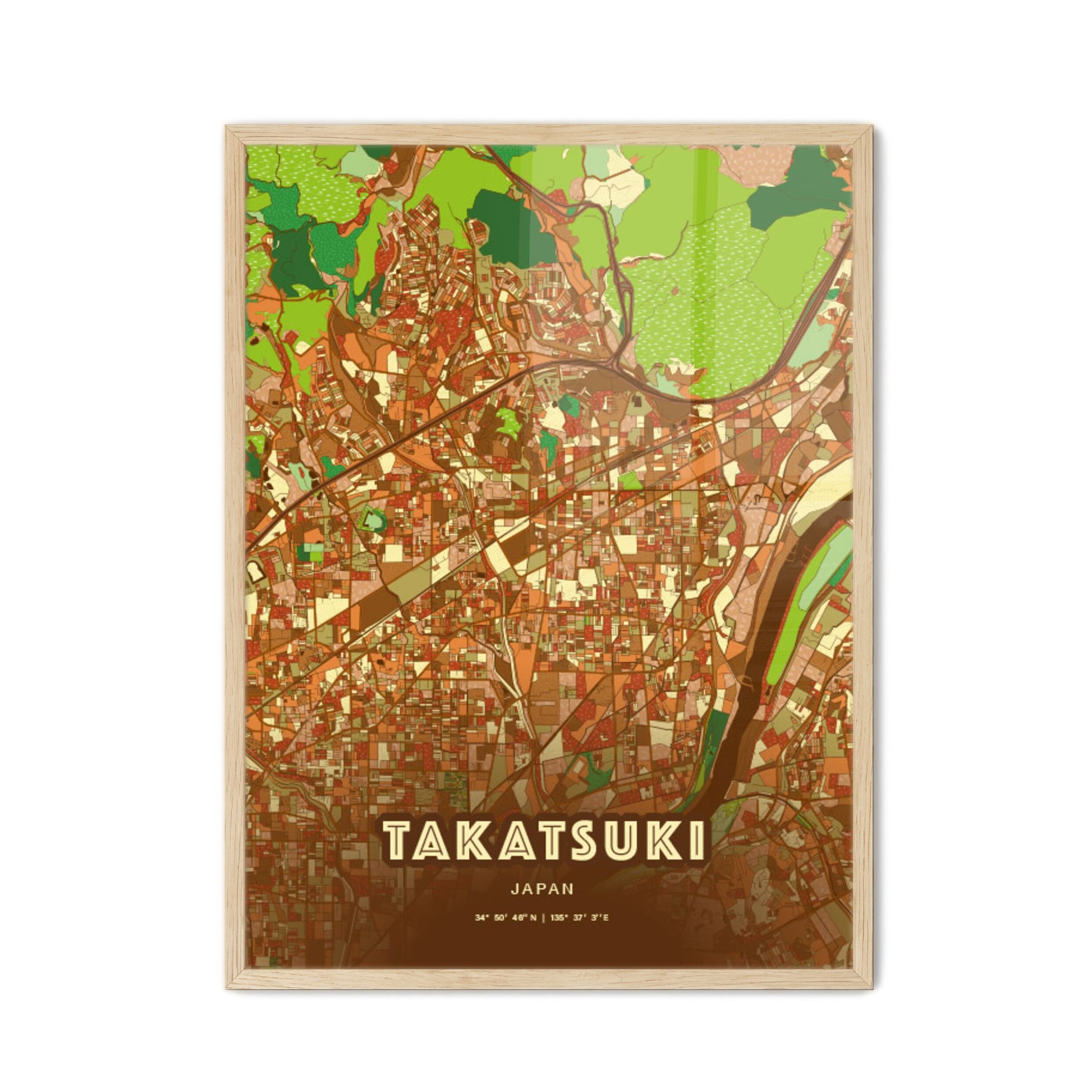 Colorful TAKATSUKI JAPAN Fine Art Map Farmhouse