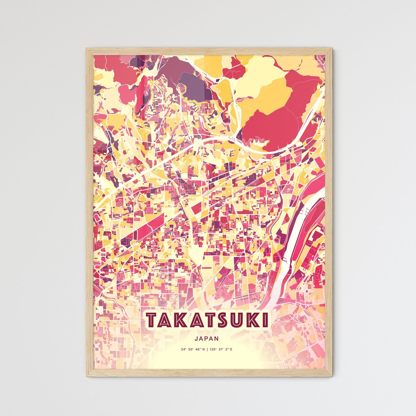 Colorful TAKATSUKI JAPAN Fine Art Map Hot Red