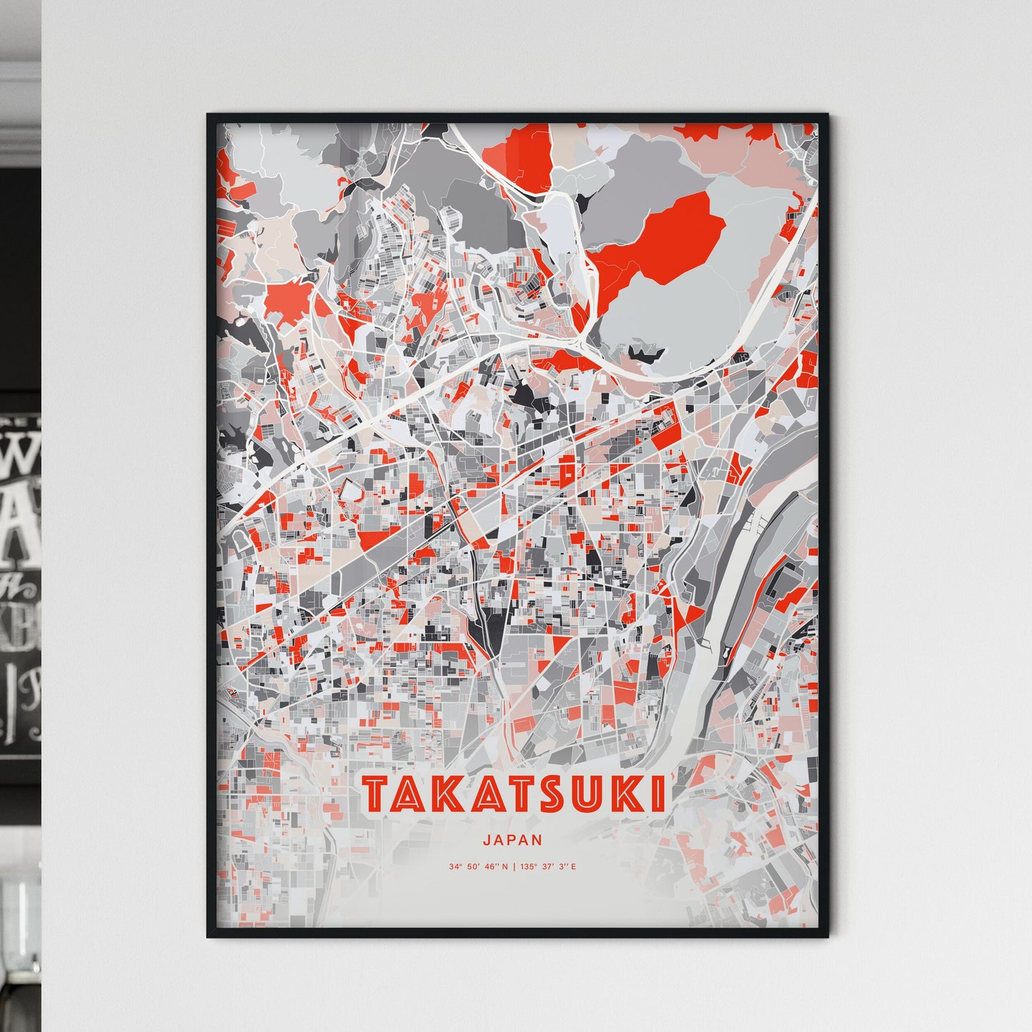 Colorful TAKATSUKI JAPAN Fine Art Map Modern