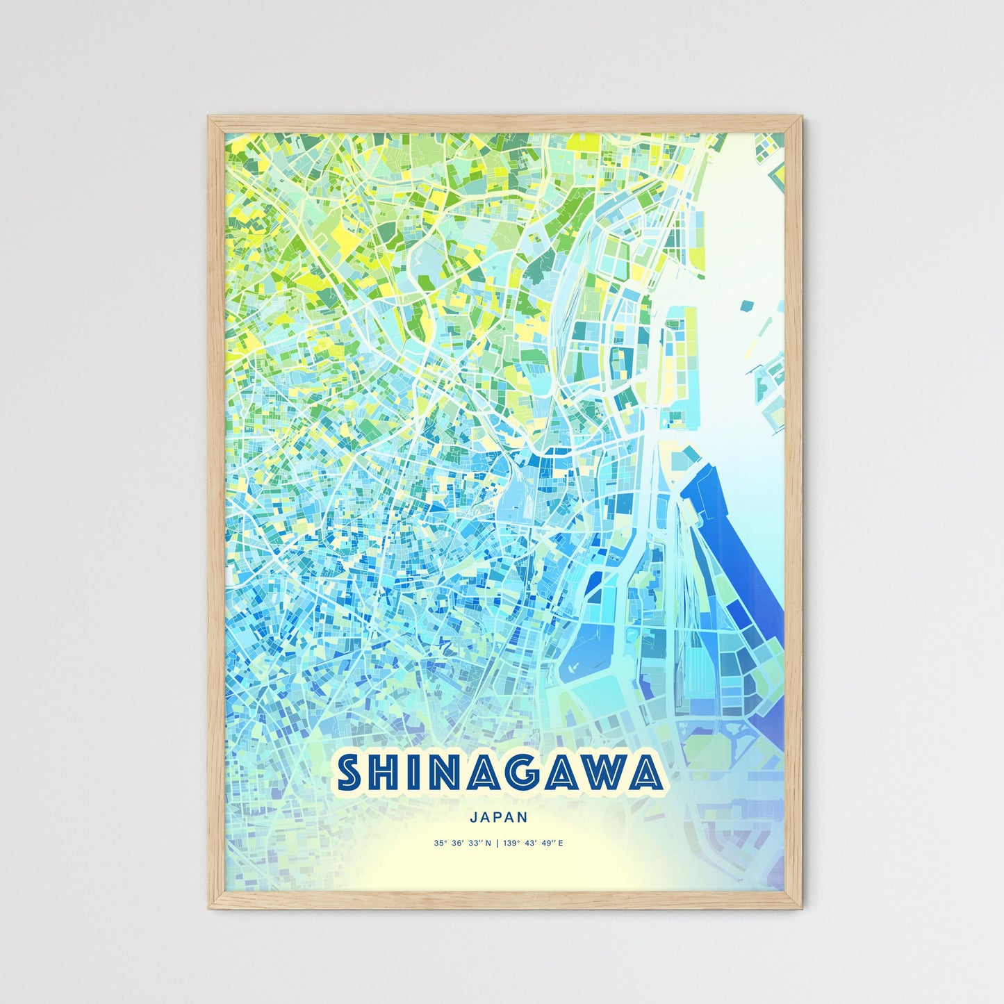 Colorful SHINAGAWA JAPAN Fine Art Map Cool Blue