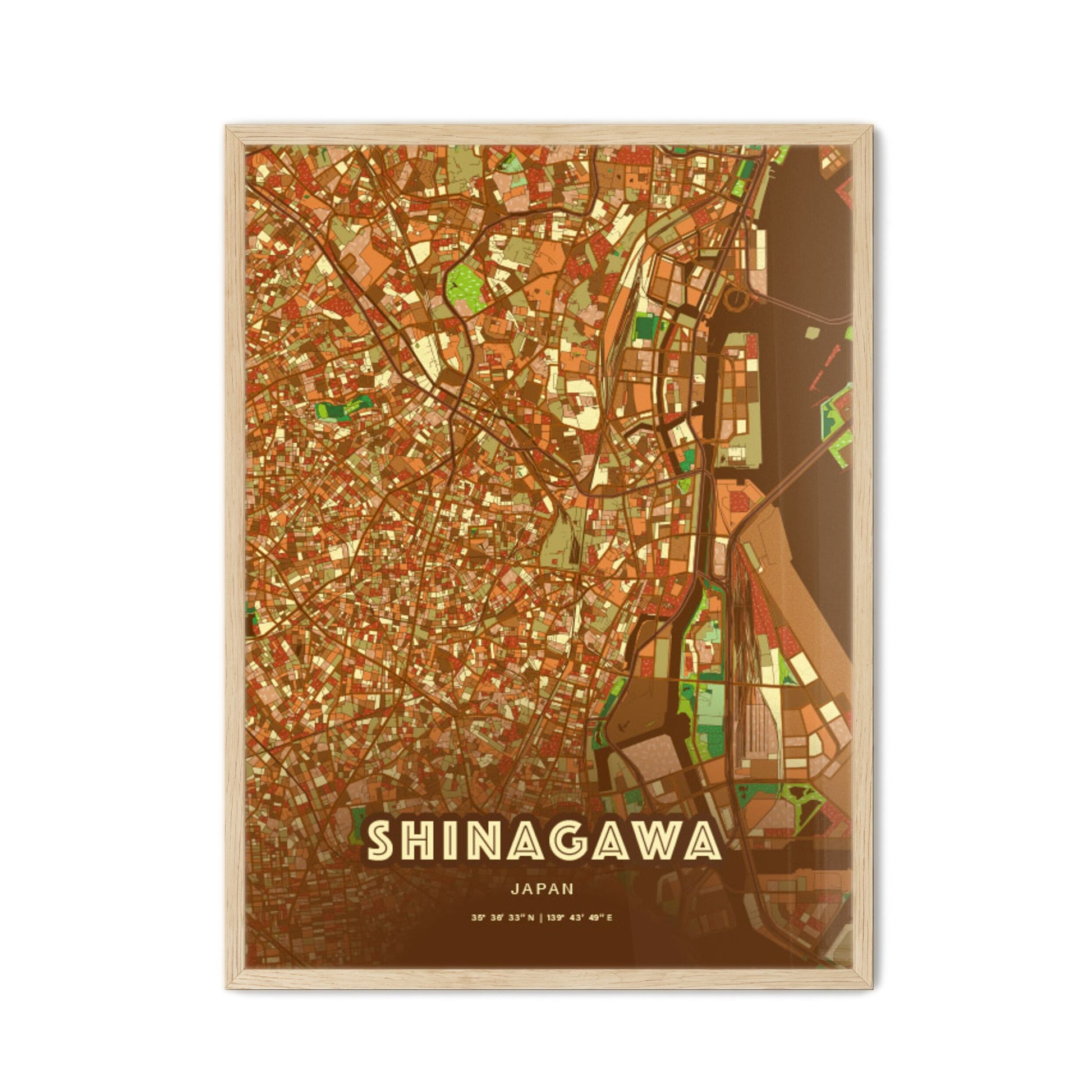 Colorful SHINAGAWA JAPAN Fine Art Map Farmhouse