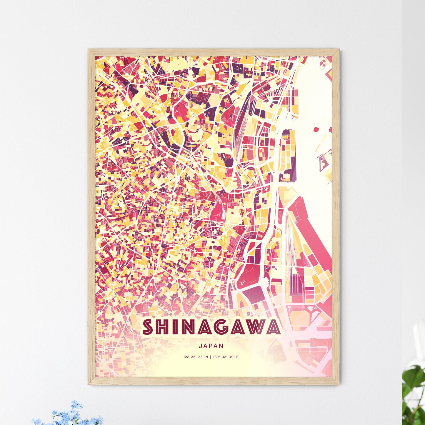 Colorful SHINAGAWA JAPAN Fine Art Map Hot Red