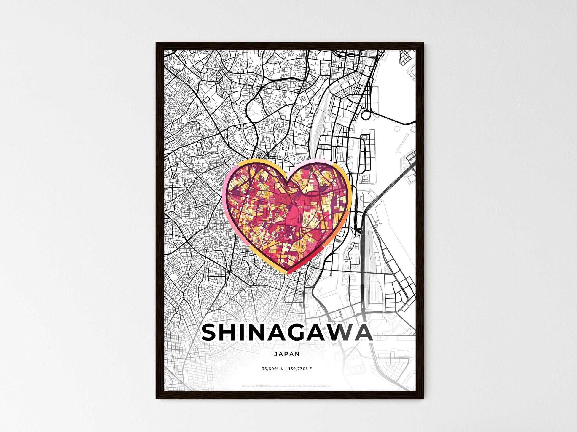 Shinagawa Japan wedding art map with heart icon