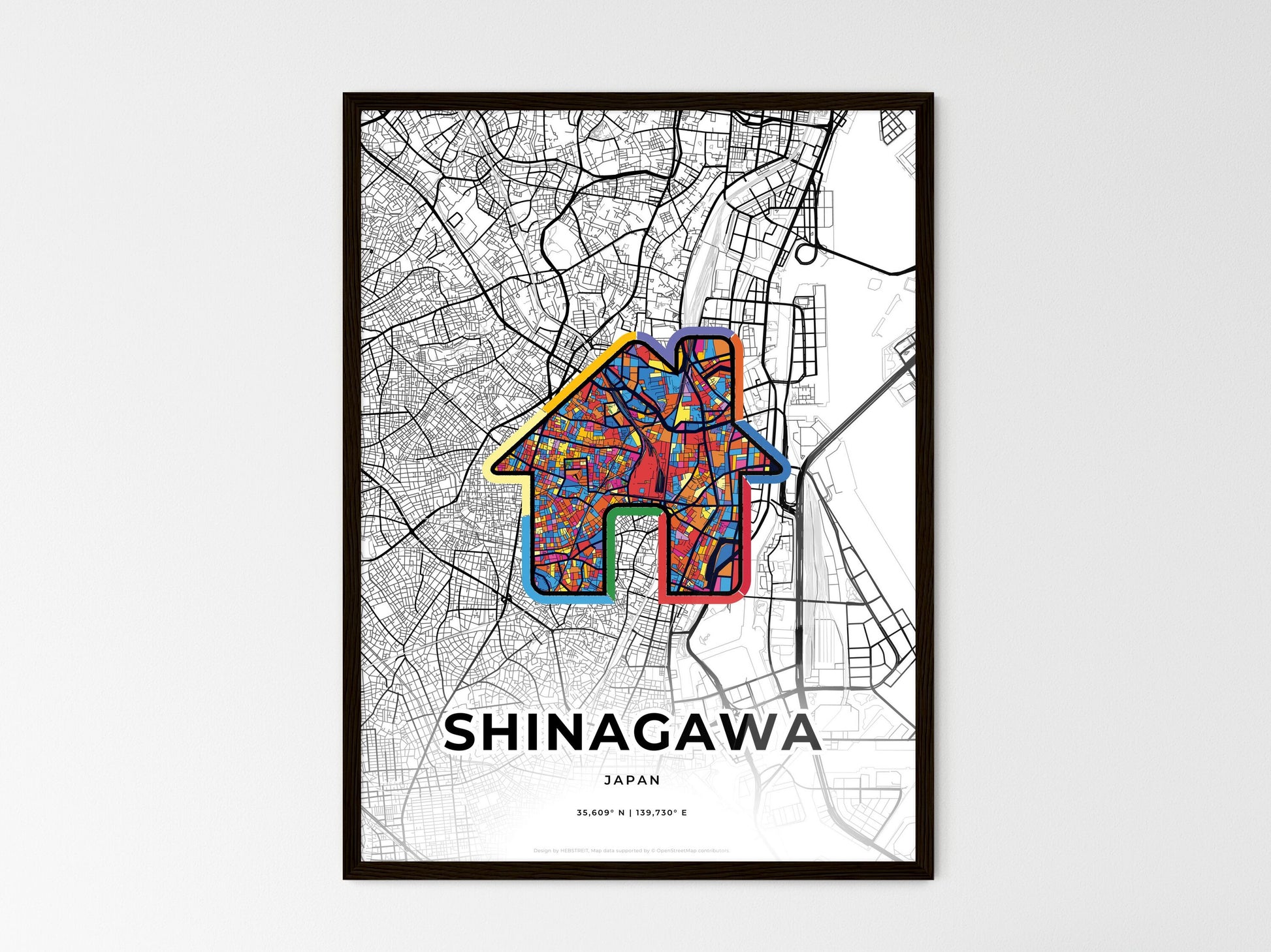 Shinagawa Japan wedding art map with home icon