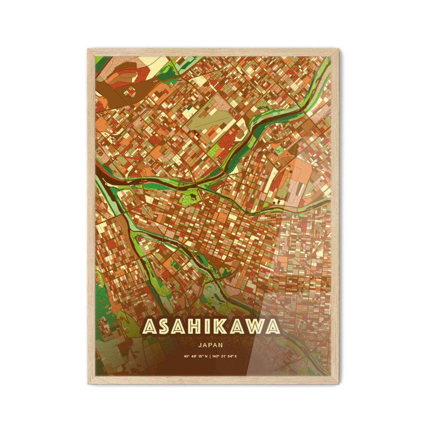 Colorful ASAHIKAWA JAPAN Fine Art Map Farmhouse