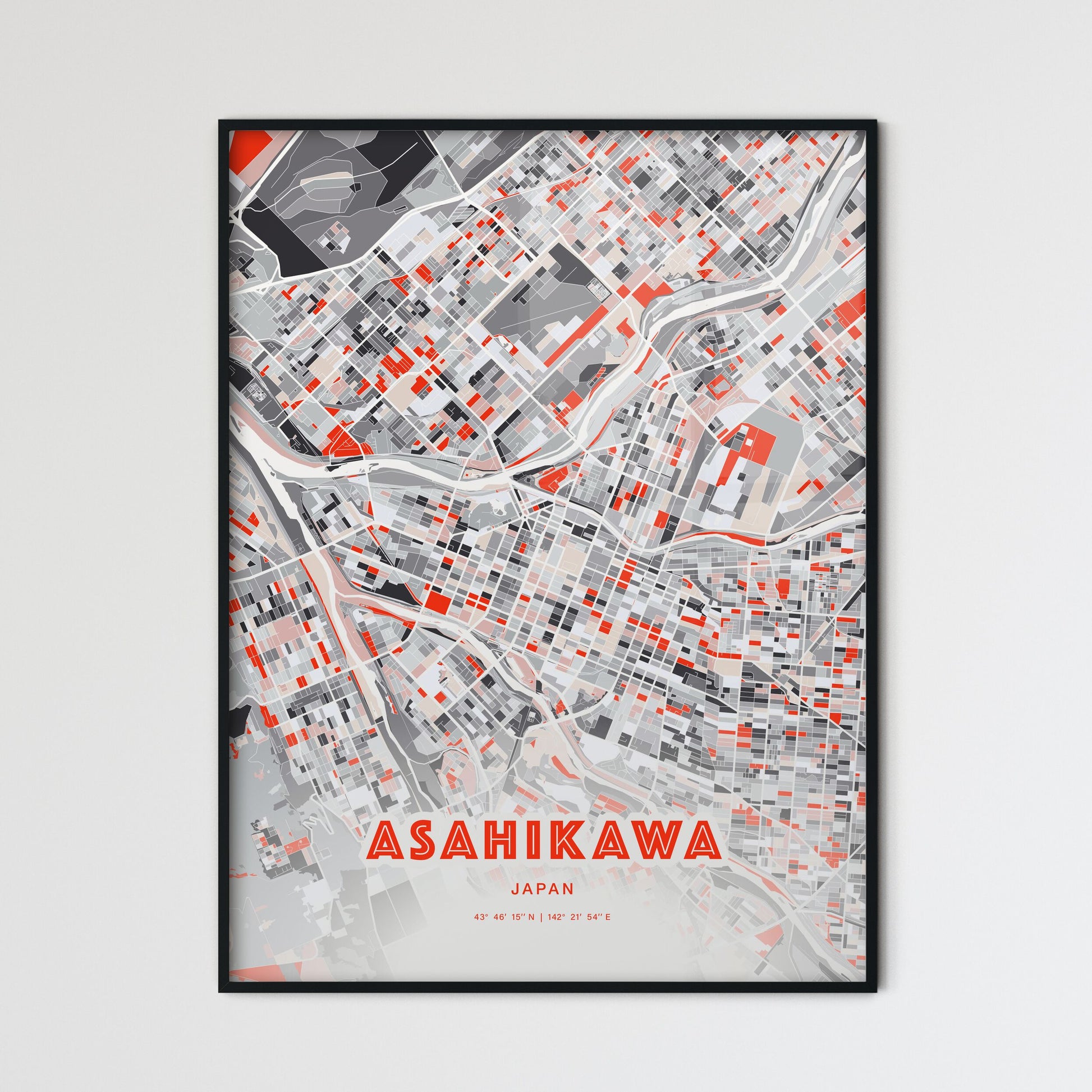 Colorful ASAHIKAWA JAPAN Fine Art Map Modern