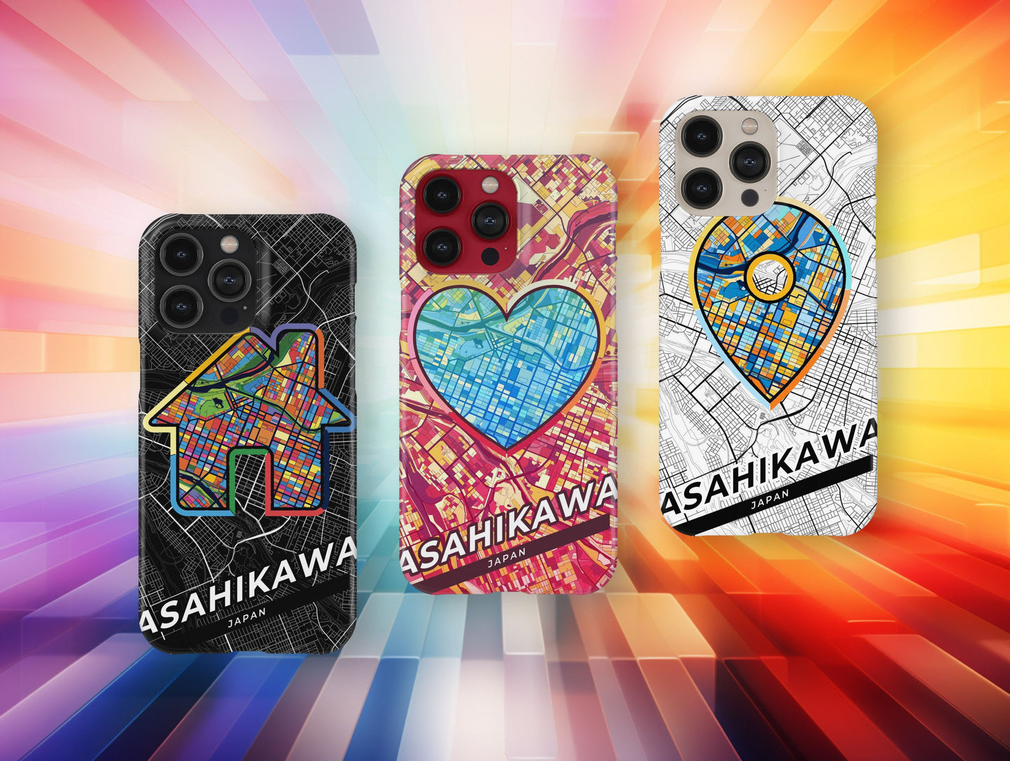 Asahikawa Japan slim phone case with colorful icon. Birthday, wedding or housewarming gift. Couple match cases.