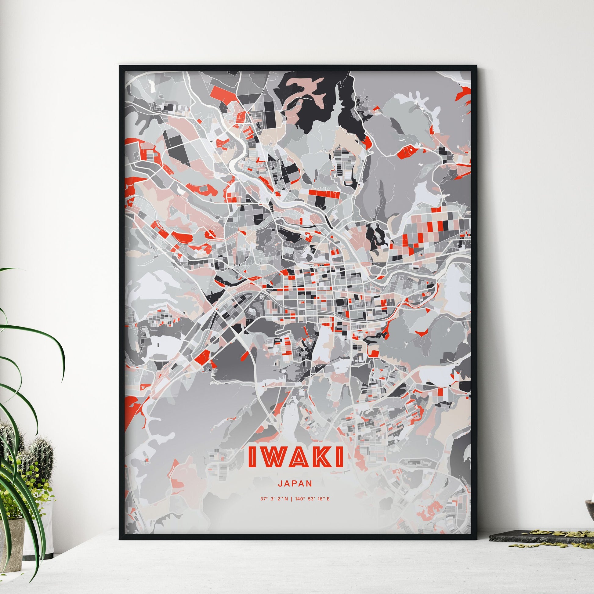 Colorful IWAKI JAPAN Fine Art Map Modern