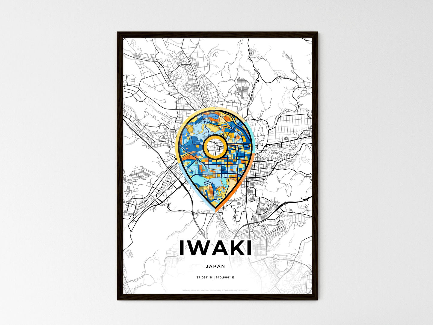Iwaki Japan wedding art map with pointer icon