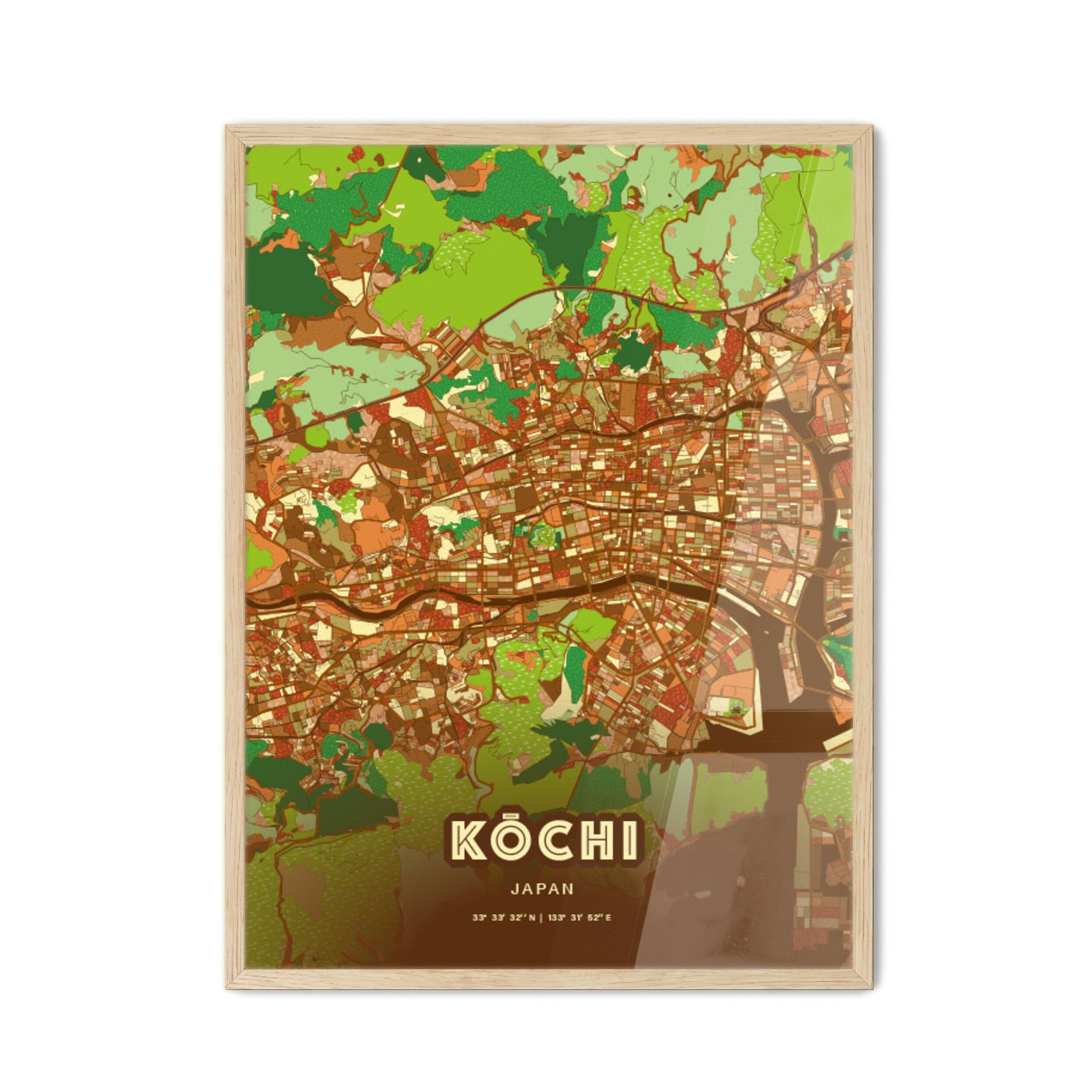 Colorful KŌCHI JAPAN Fine Art Map Farmhouse