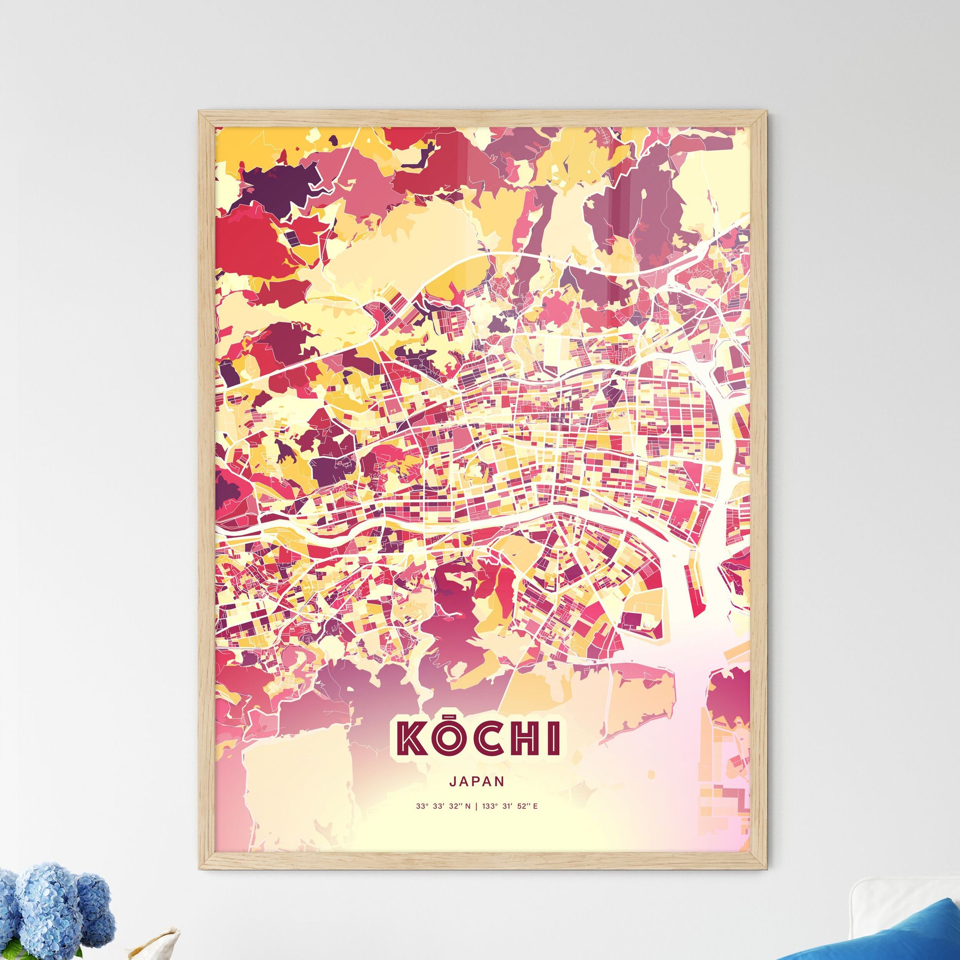 Colorful KŌCHI JAPAN Fine Art Map Hot Red