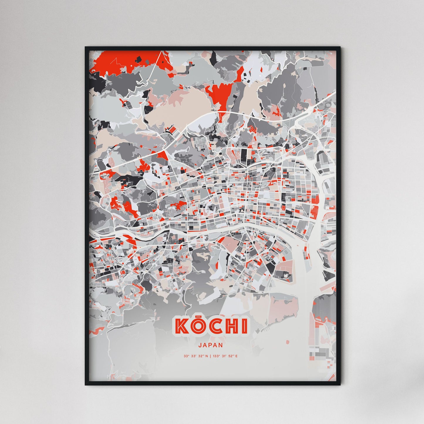 Colorful KŌCHI JAPAN Fine Art Map Modern