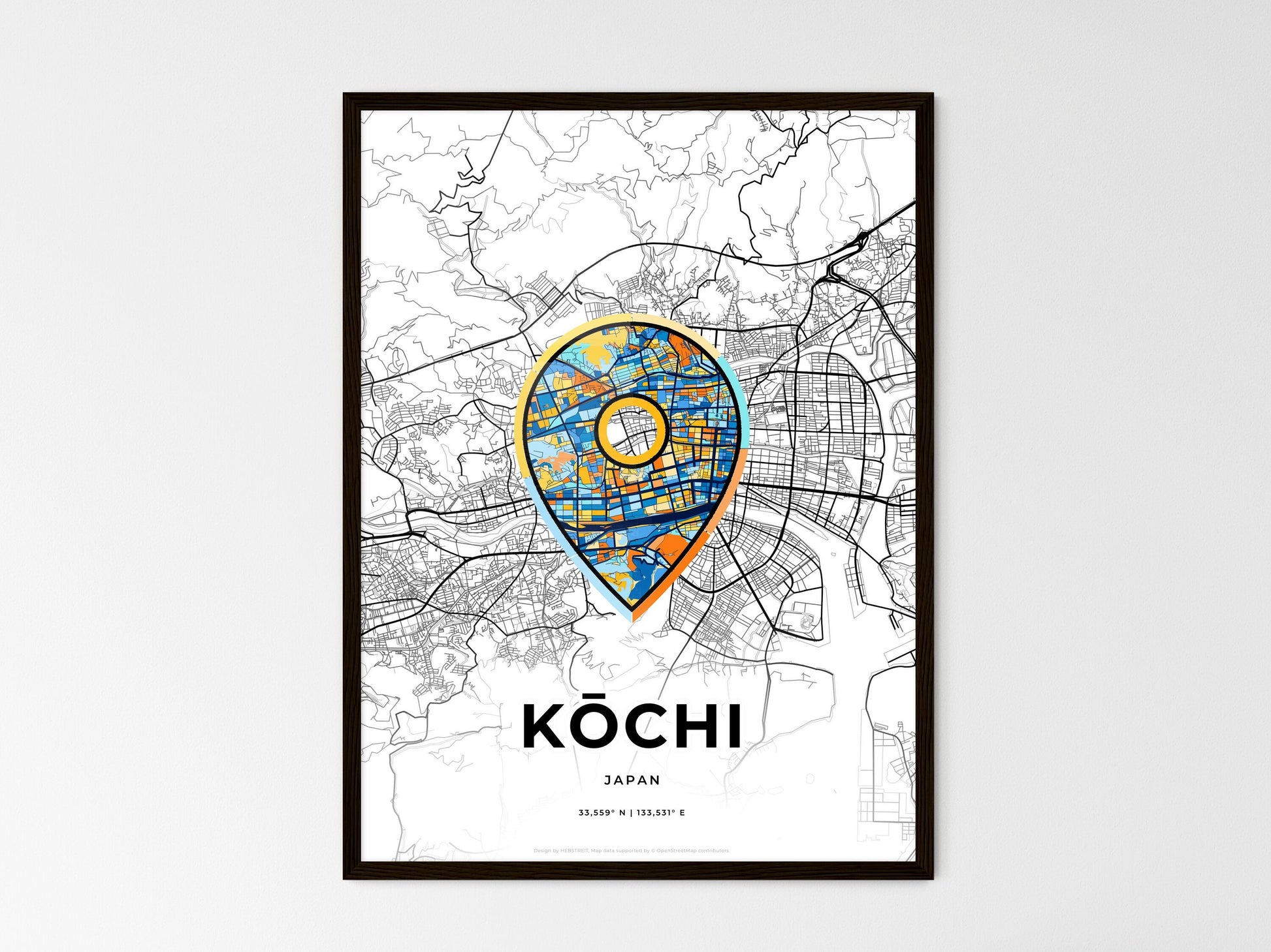 Kōchi Japan wedding art map with pointer icon