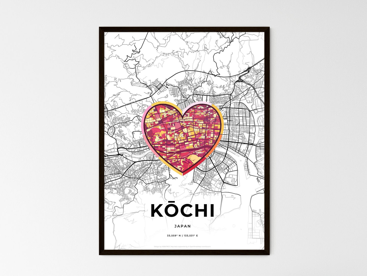 Kōchi Japan wedding art map with heart icon