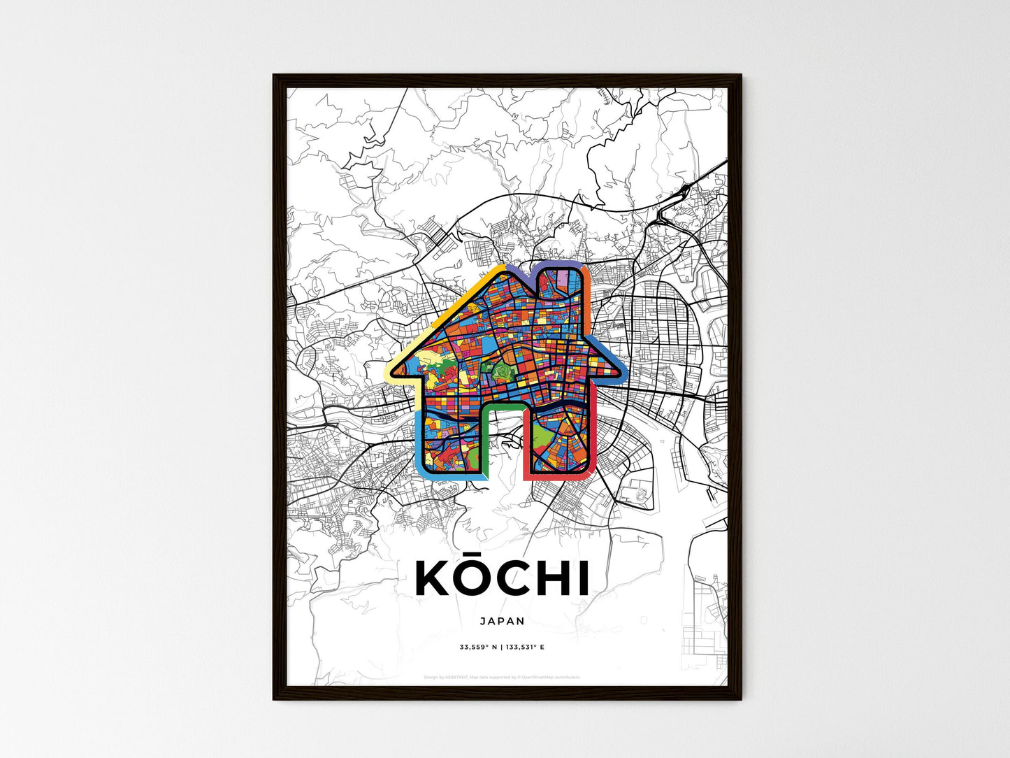 Kōchi Japan wedding art map with home icon