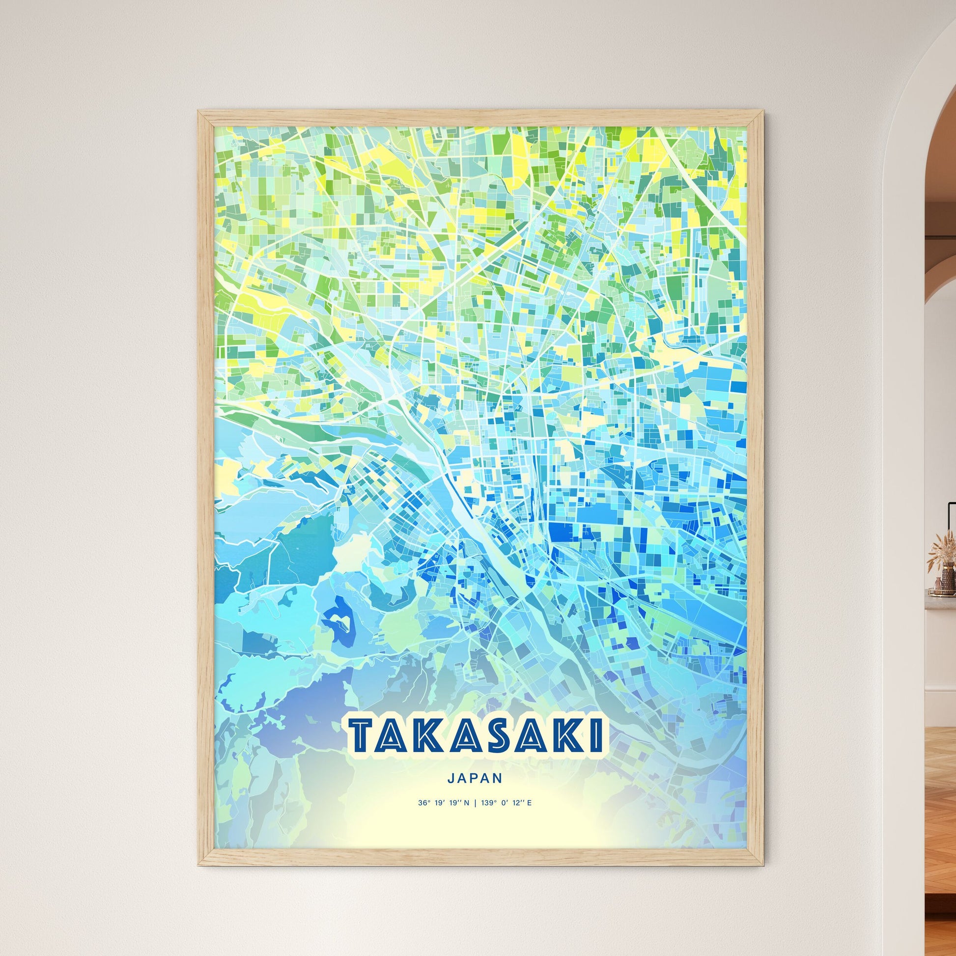 Colorful TAKASAKI JAPAN Fine Art Map Cool Blue