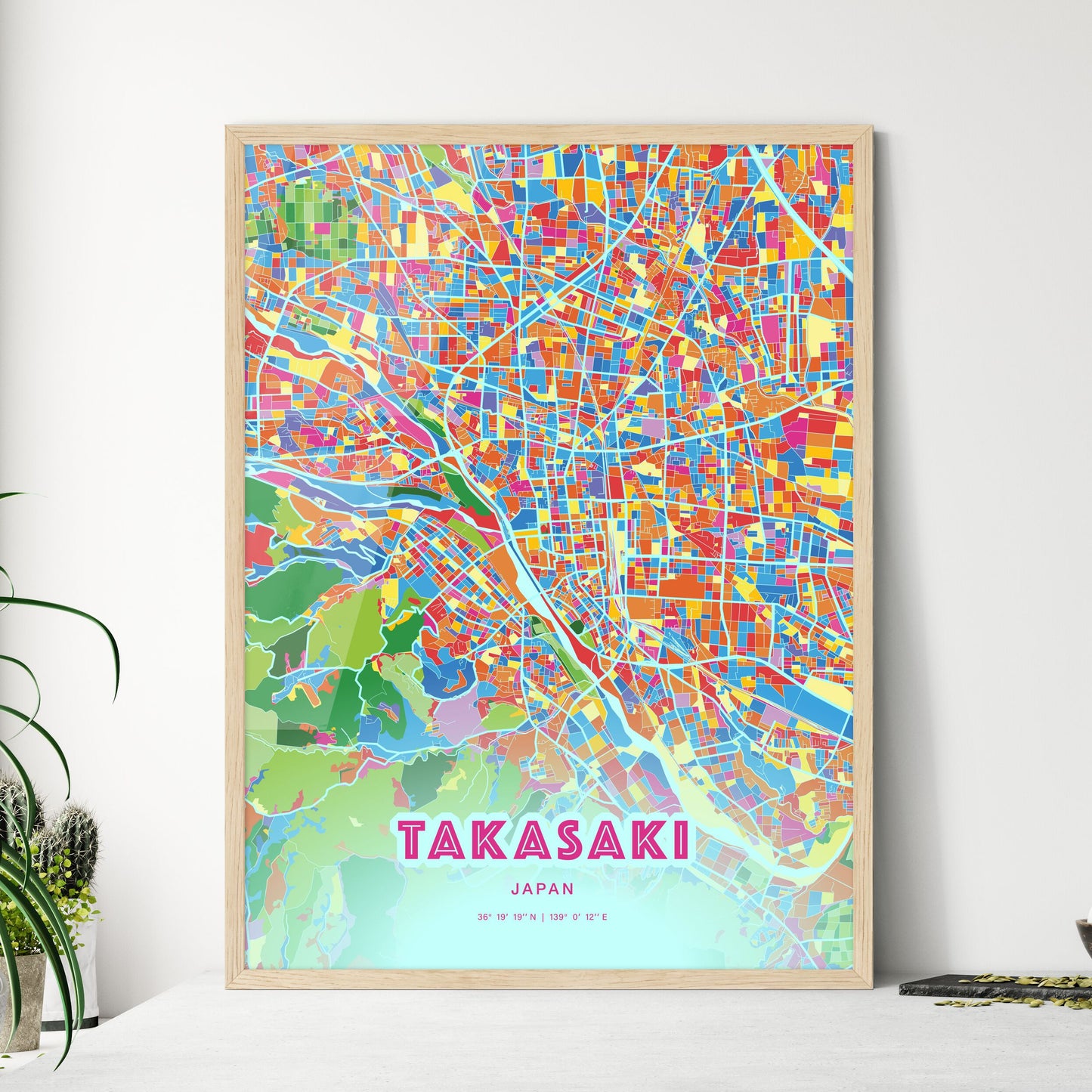 Colorful TAKASAKI JAPAN Fine Art Map Crazy Colors