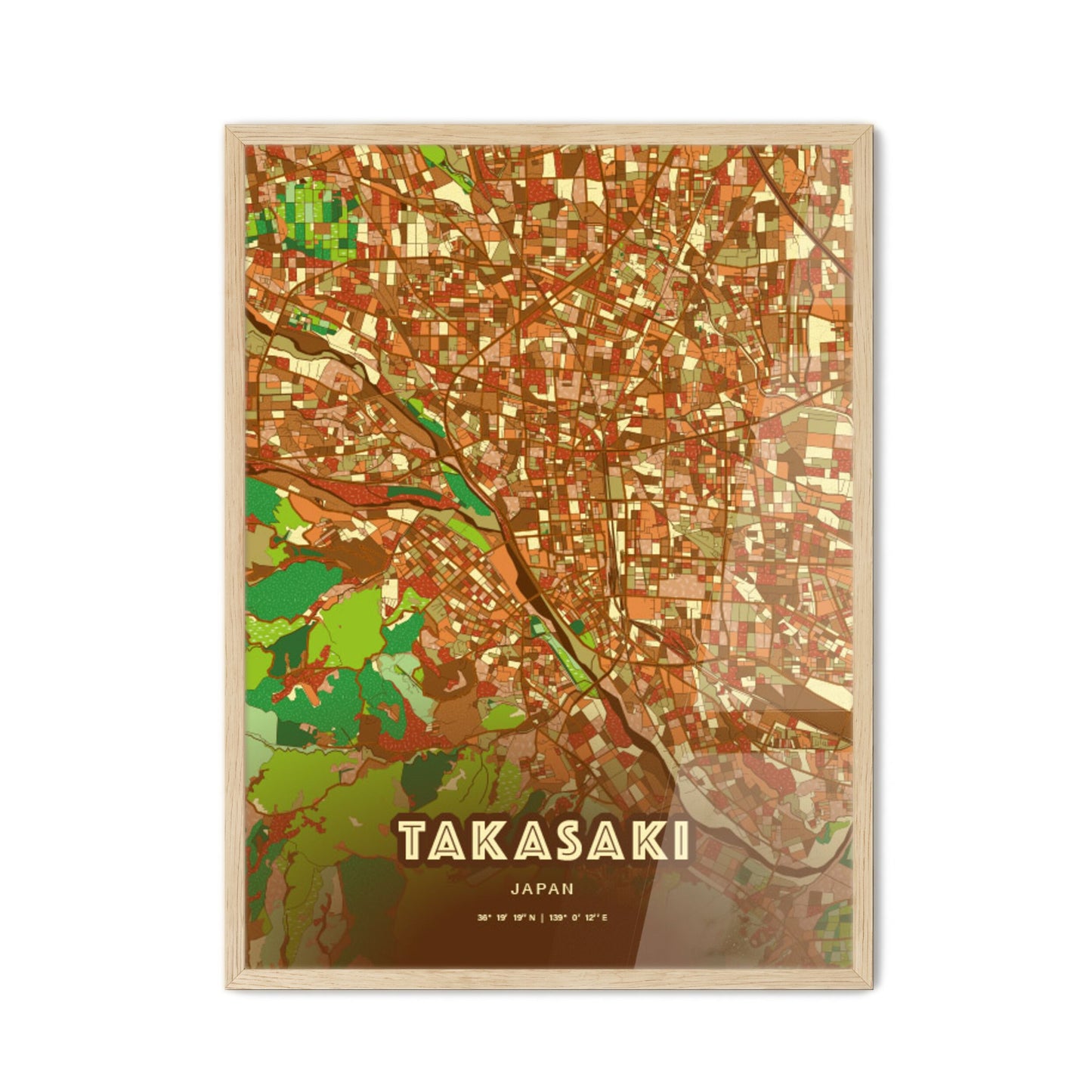 Colorful TAKASAKI JAPAN Fine Art Map Farmhouse