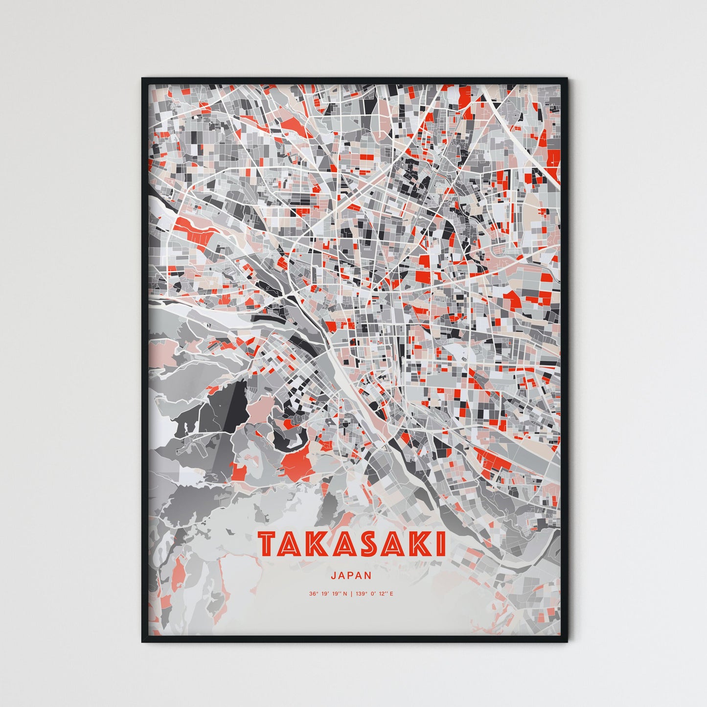 Colorful TAKASAKI JAPAN Fine Art Map Modern