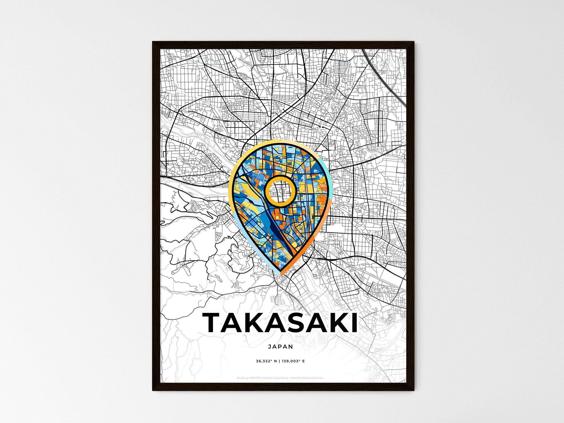 Takasaki Japan wedding art map with pointer icon