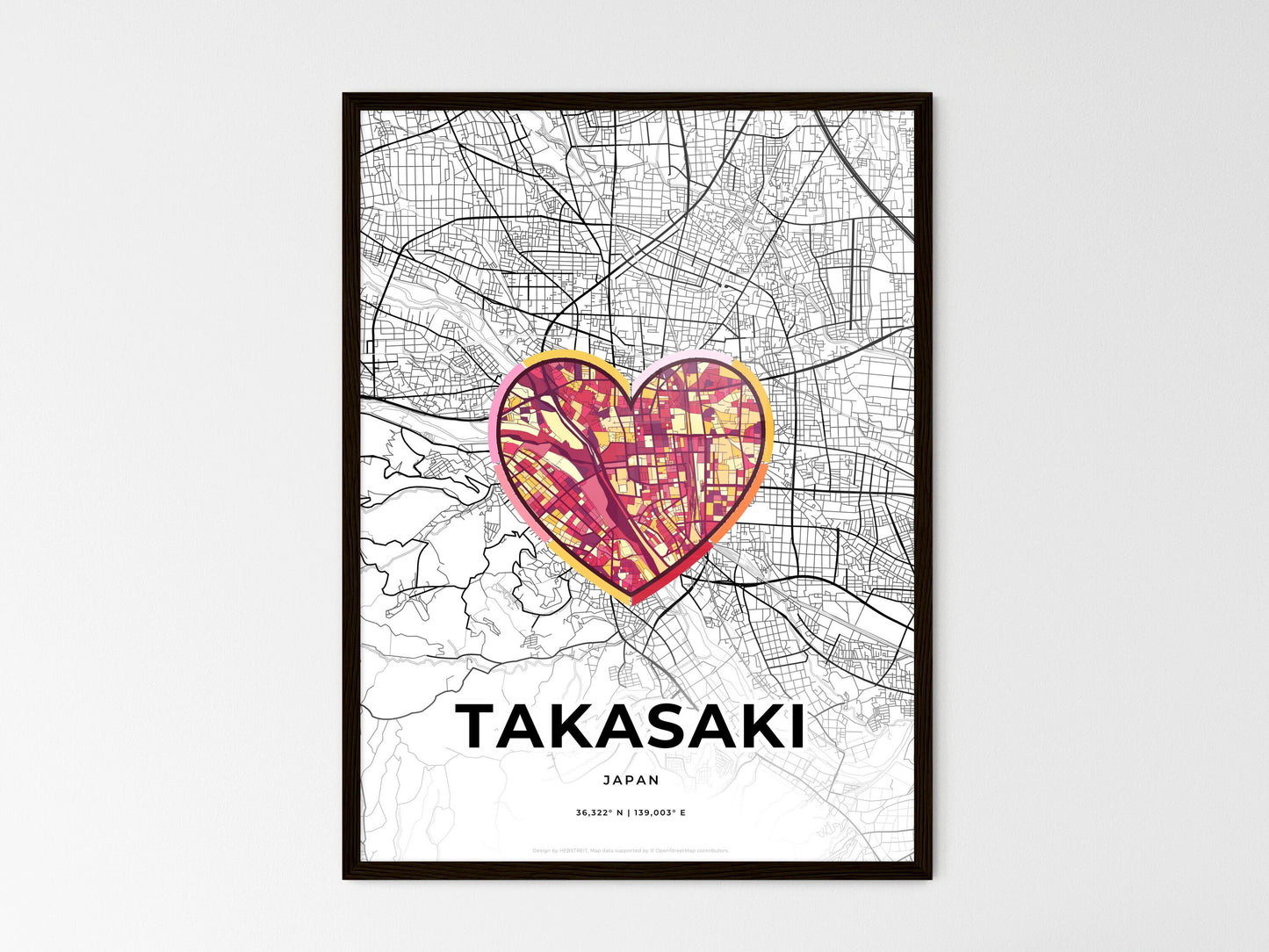 Takasaki Japan wedding art map with heart icon