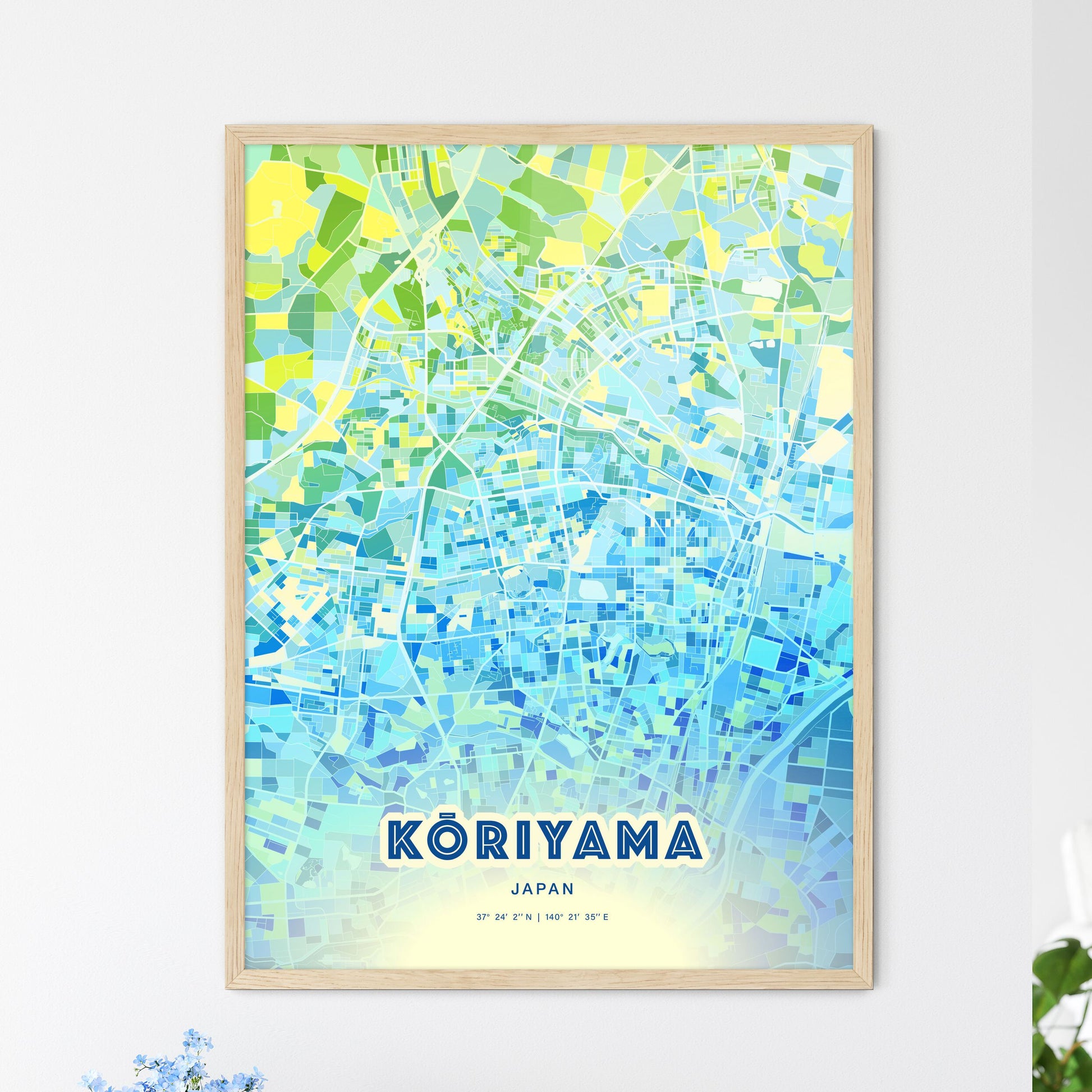 Colorful KŌRIYAMA JAPAN Fine Art Map Cool Blue