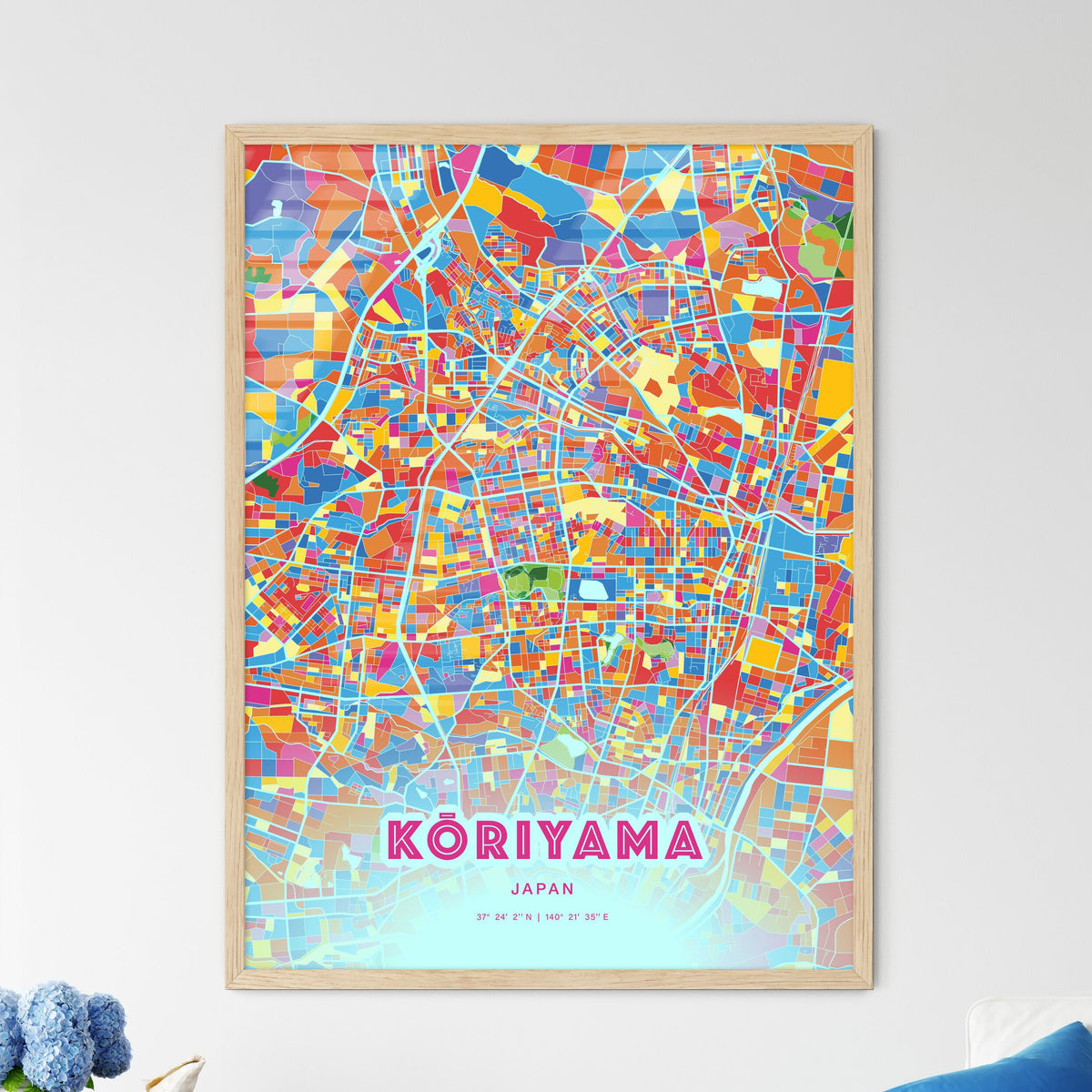 Colorful KŌRIYAMA JAPAN Fine Art Map Crazy Colors