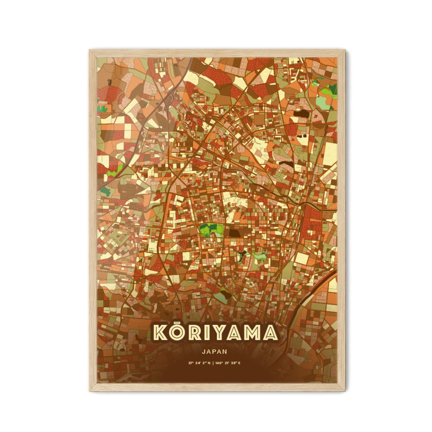 Colorful KŌRIYAMA JAPAN Fine Art Map Farmhouse