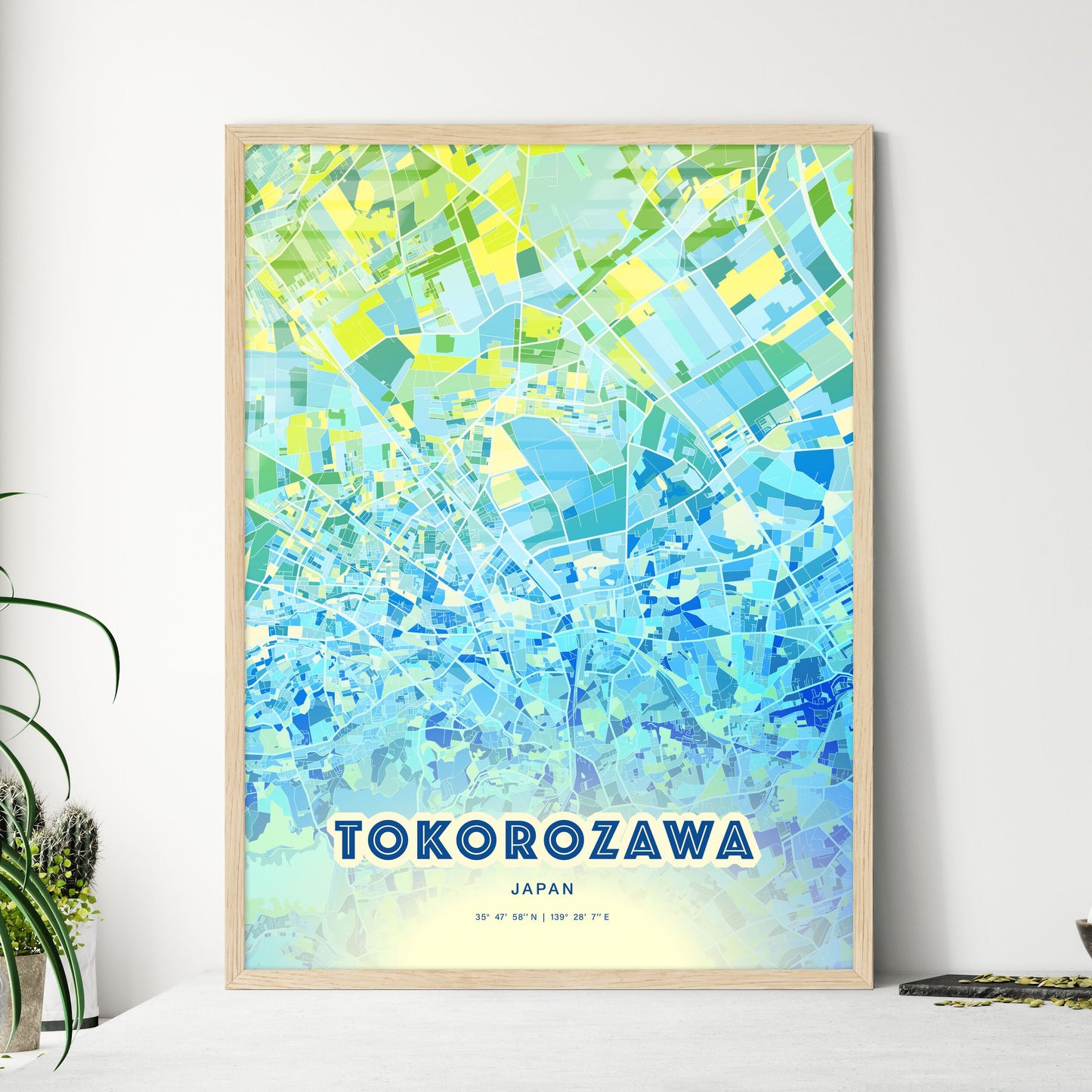 Colorful TOKOROZAWA JAPAN Fine Art Map Cool Blue