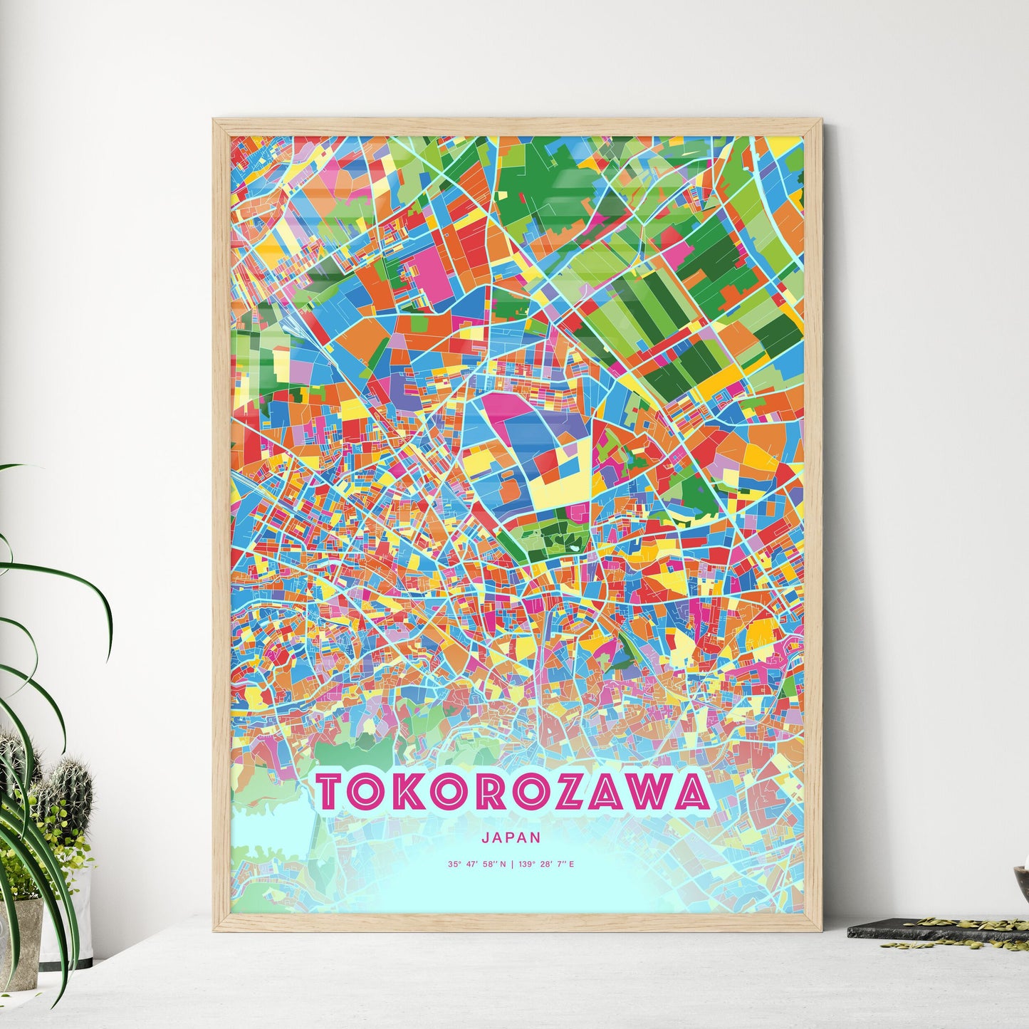 Colorful TOKOROZAWA JAPAN Fine Art Map Crazy Colors