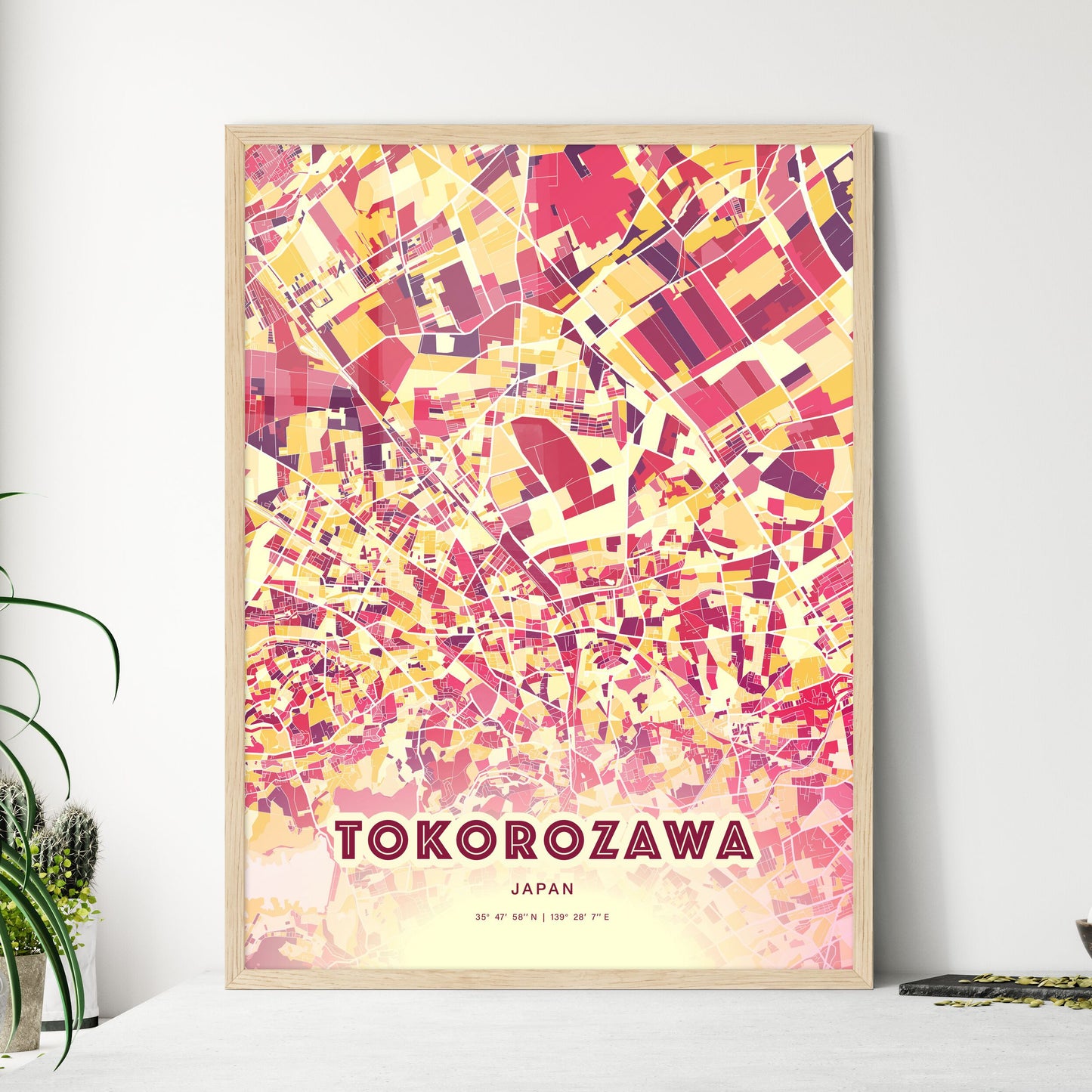 Colorful TOKOROZAWA JAPAN Fine Art Map Hot Red