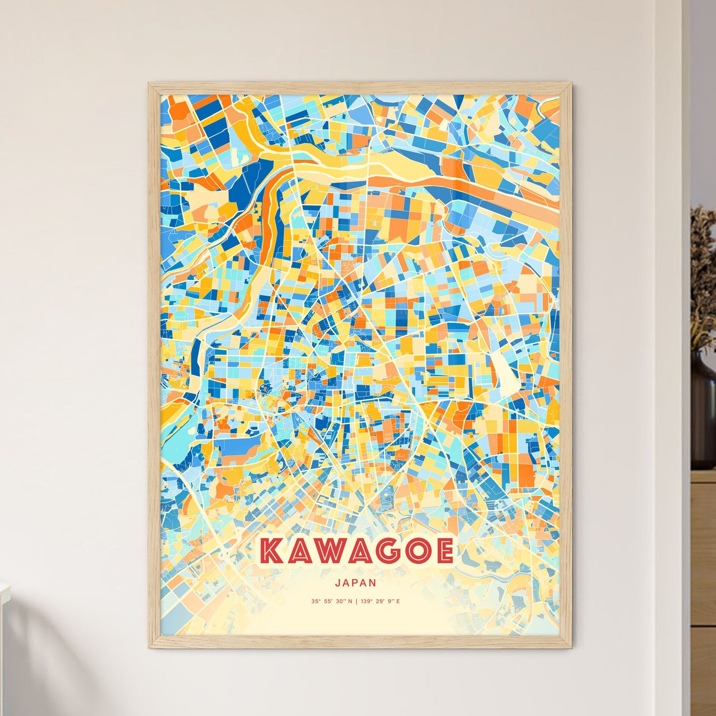 Colorful KAWAGOE JAPAN Fine Art Map Blue Orange