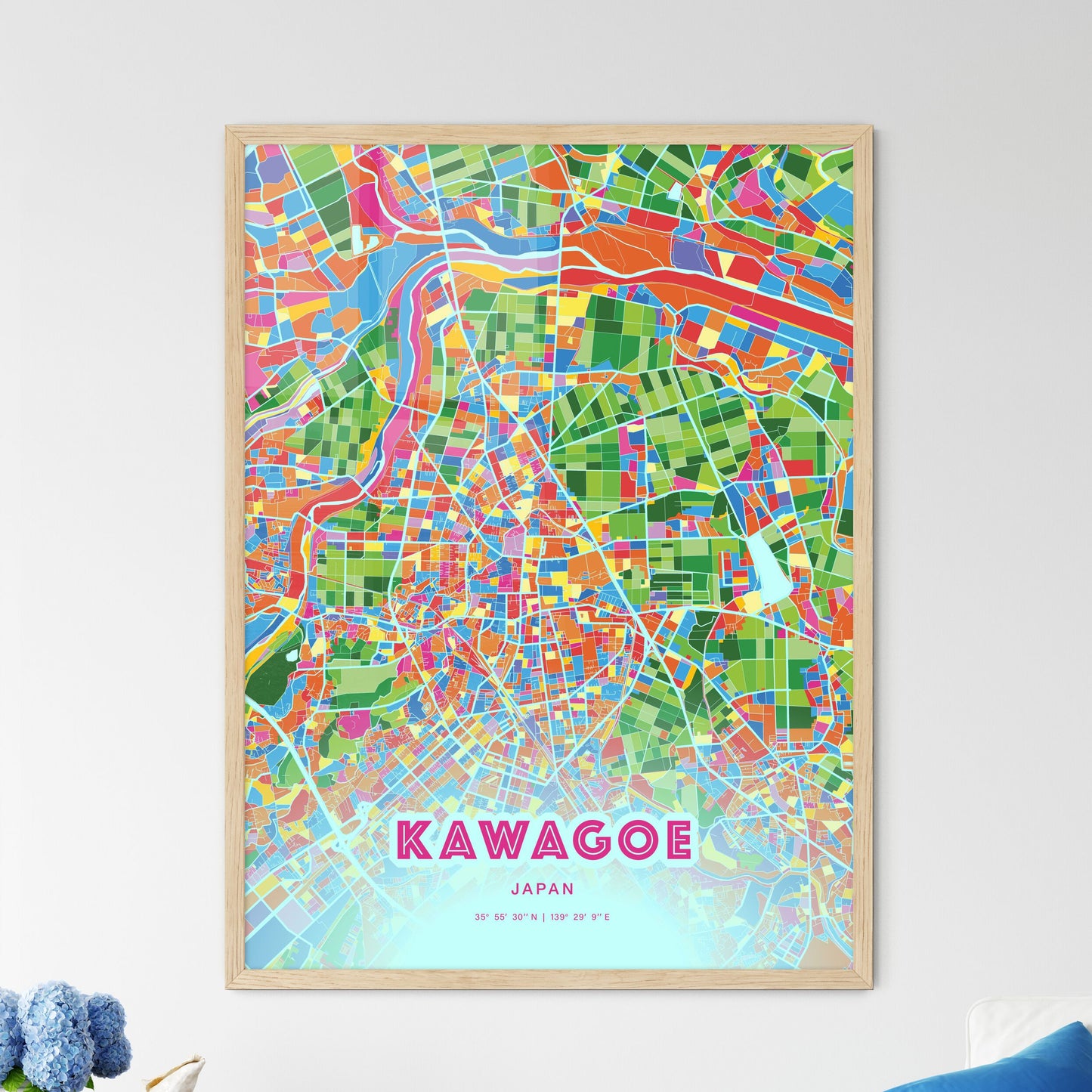 Colorful KAWAGOE JAPAN Fine Art Map Crazy Colors