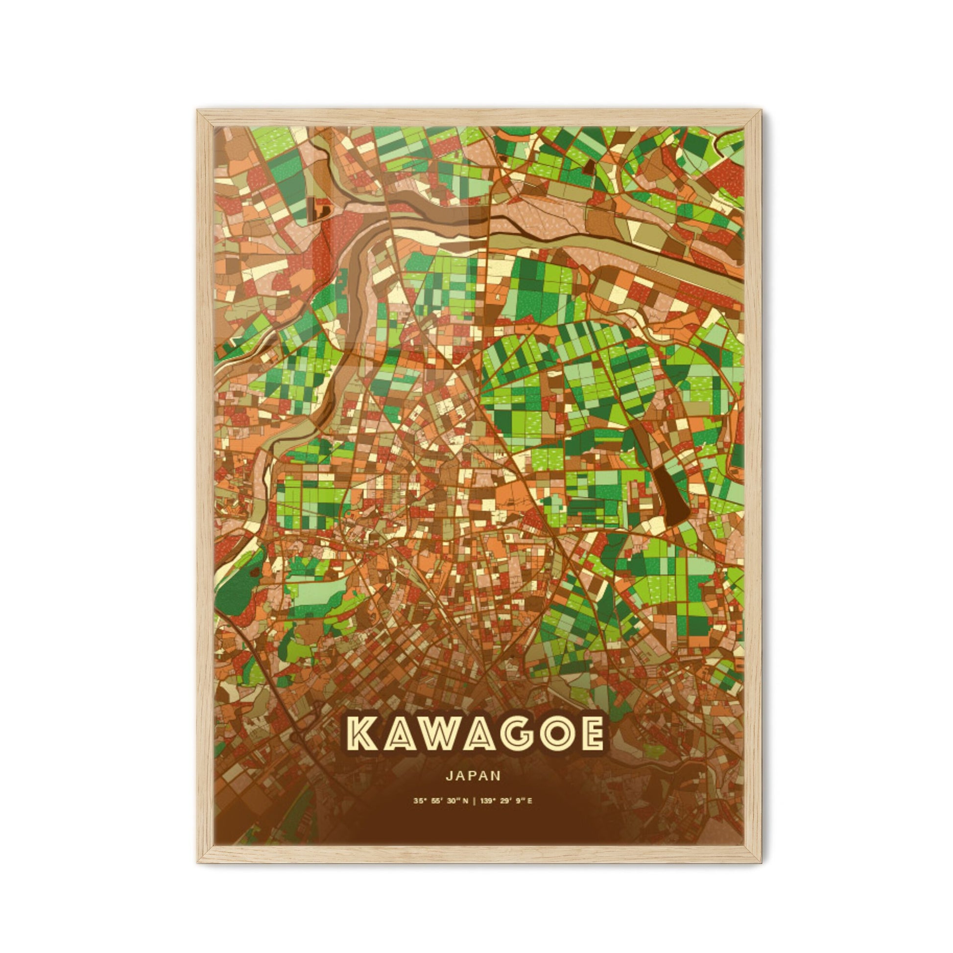 Colorful KAWAGOE JAPAN Fine Art Map Farmhouse