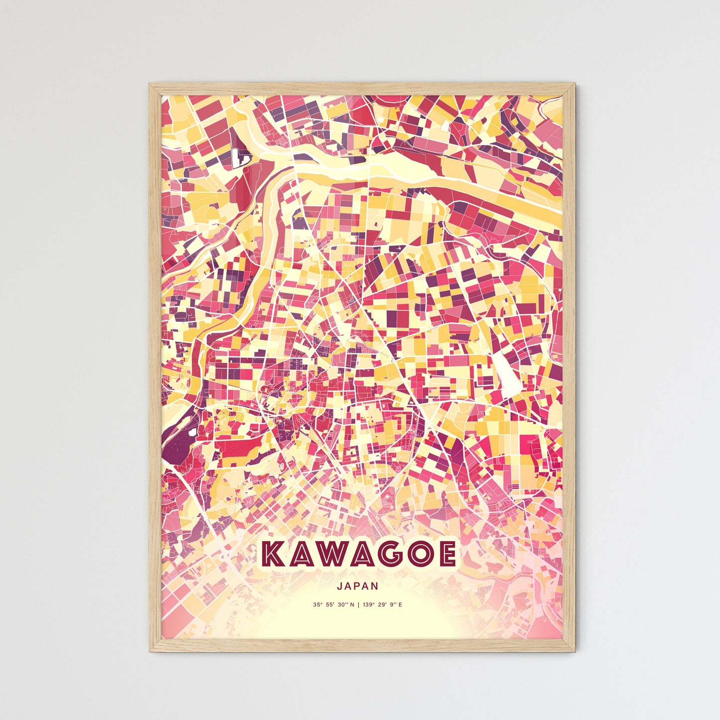 Colorful KAWAGOE JAPAN Fine Art Map Hot Red