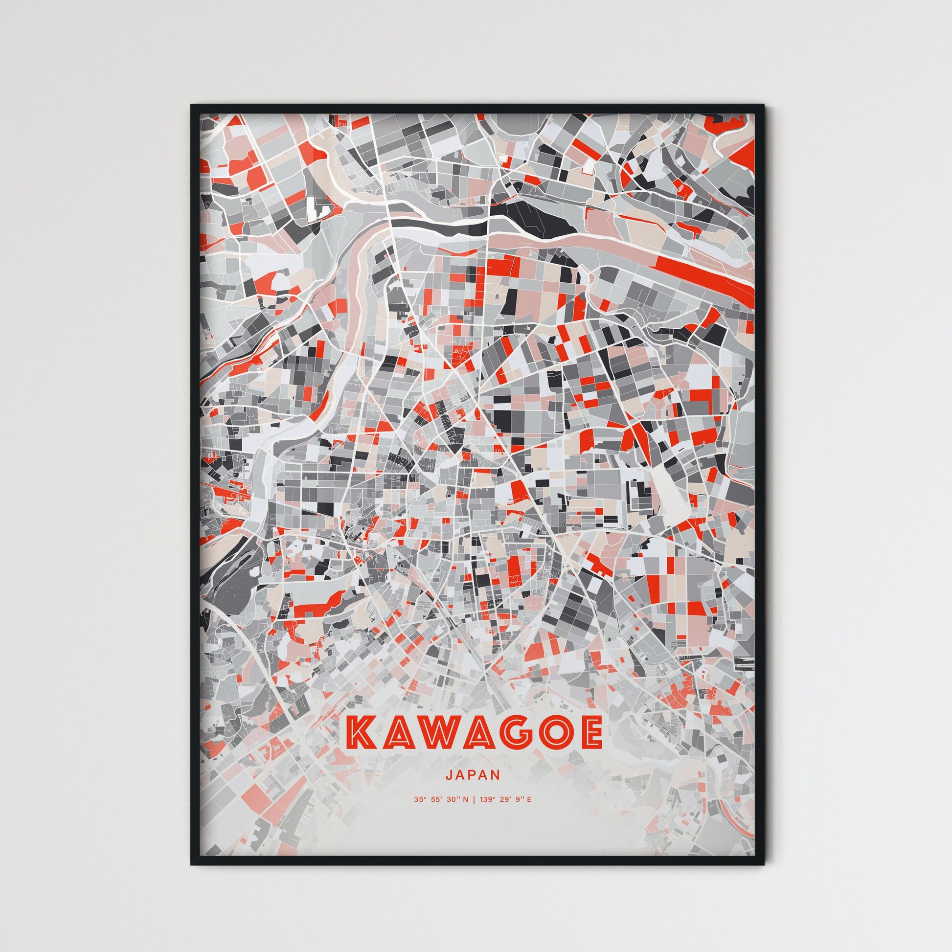 Colorful KAWAGOE JAPAN Fine Art Map Modern