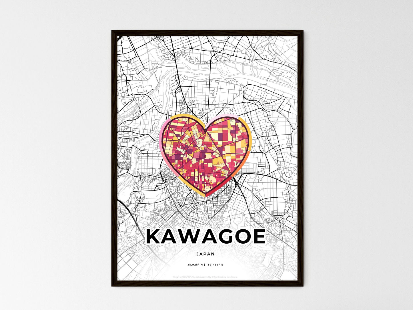 Kawagoe Japan wedding art map with heart icon