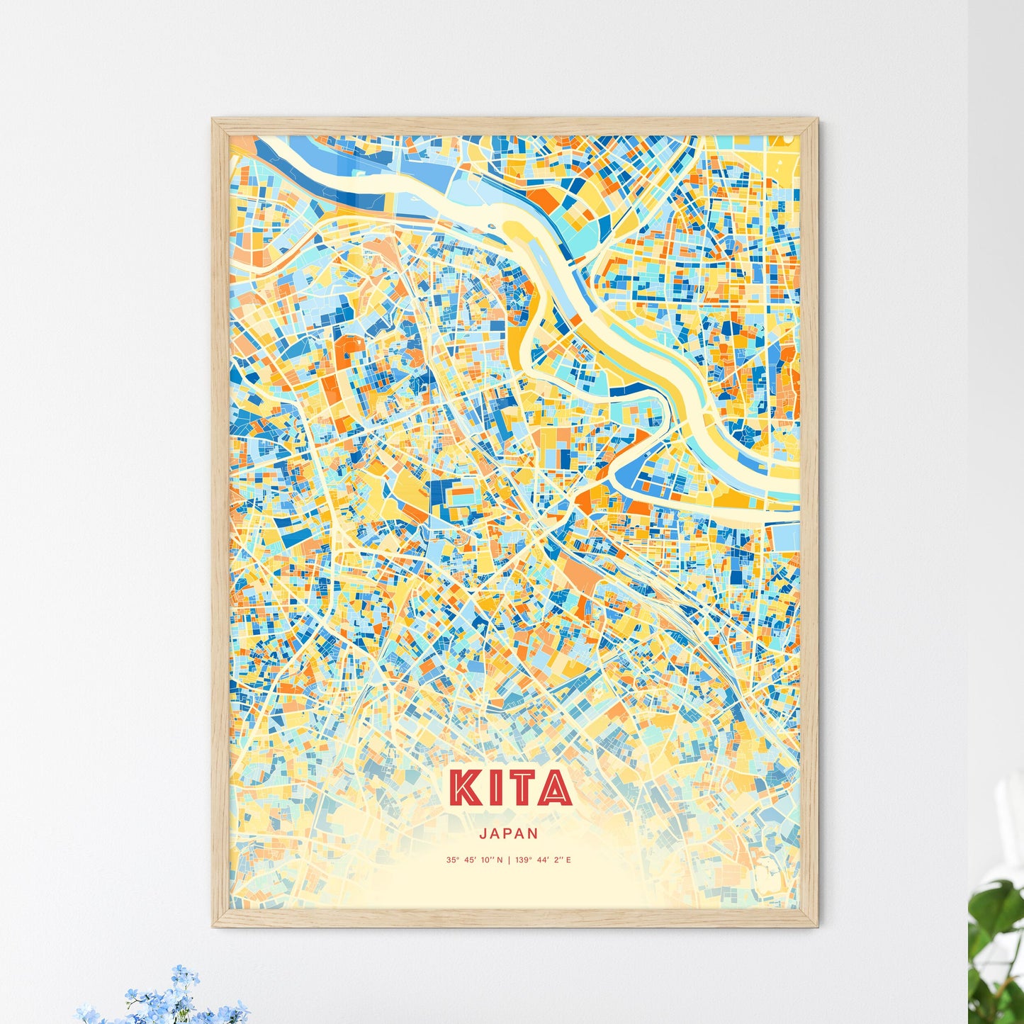 Colorful KITA JAPAN Fine Art Map Blue Orange