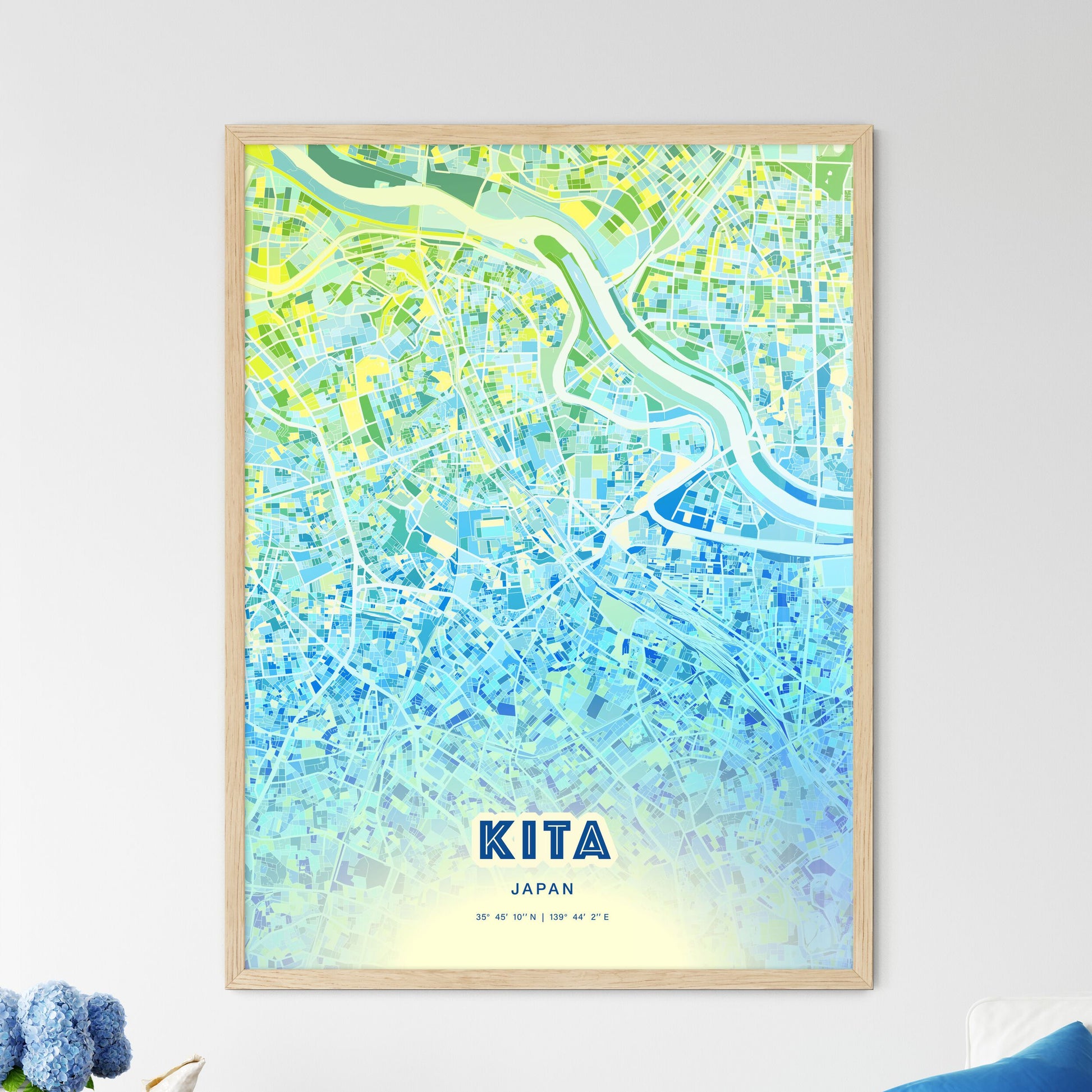 Colorful KITA JAPAN Fine Art Map Cool Blue