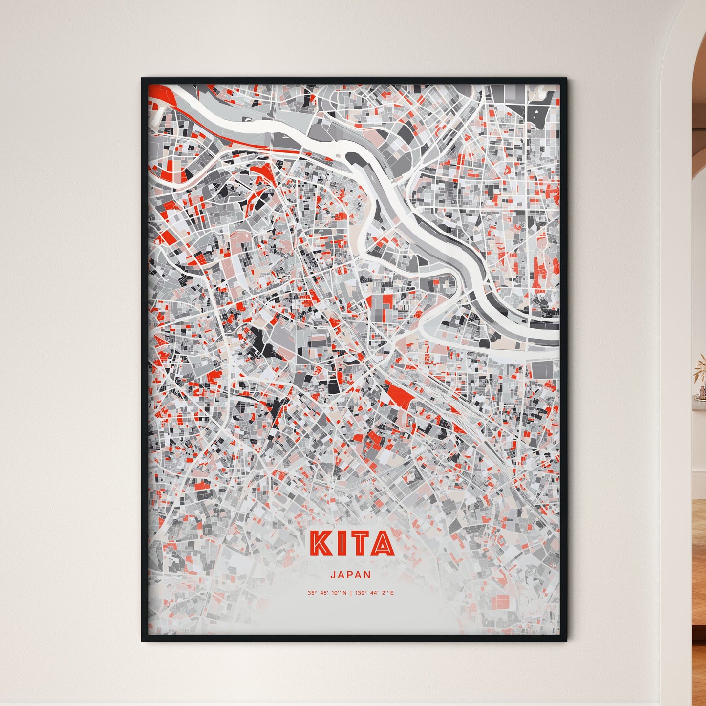 Colorful KITA JAPAN Fine Art Map Modern