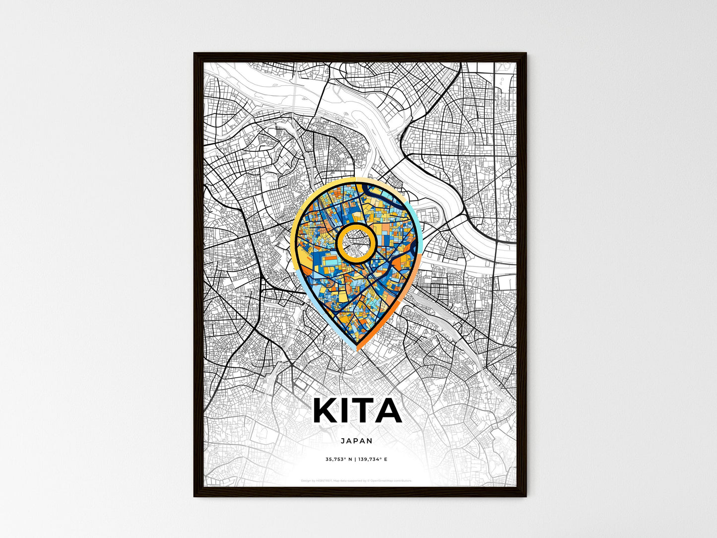 Kita Japan wedding art map with pointer icon
