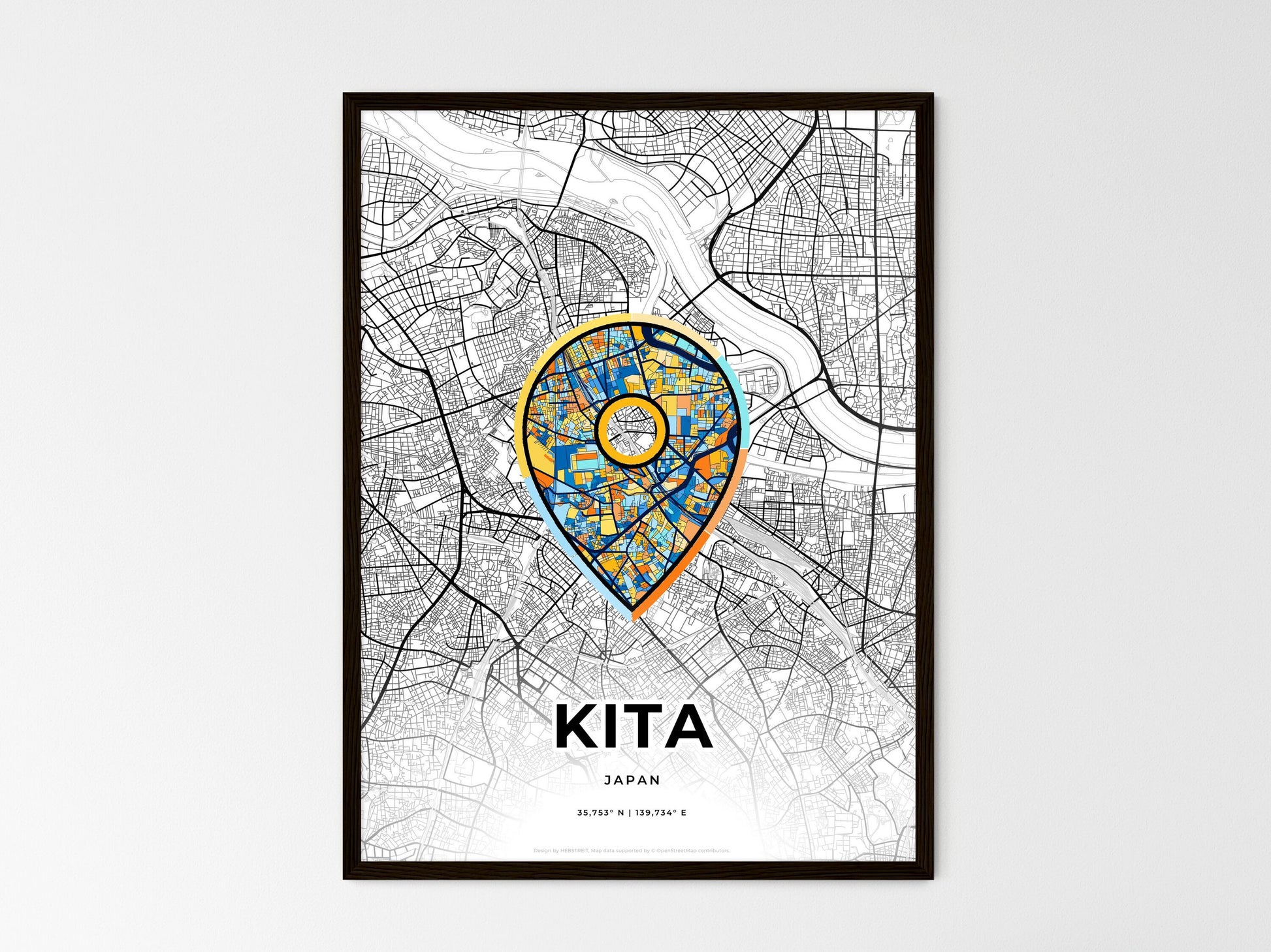 Kita Japan wedding art map with pointer icon