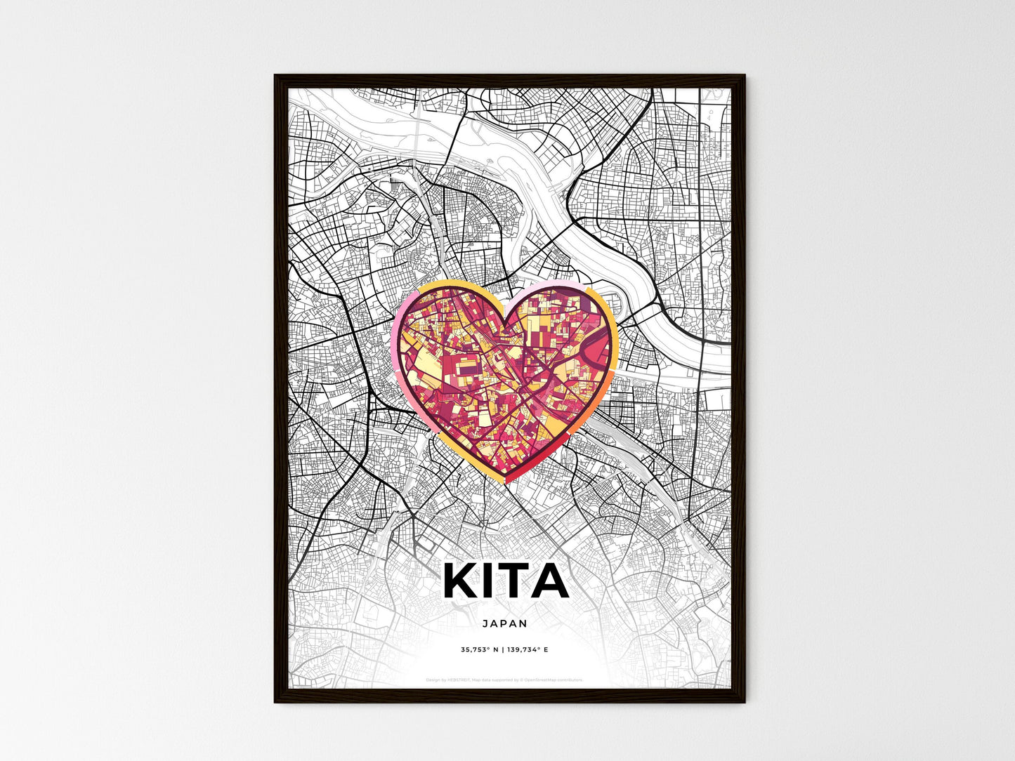 Kita Japan wedding art map with heart icon