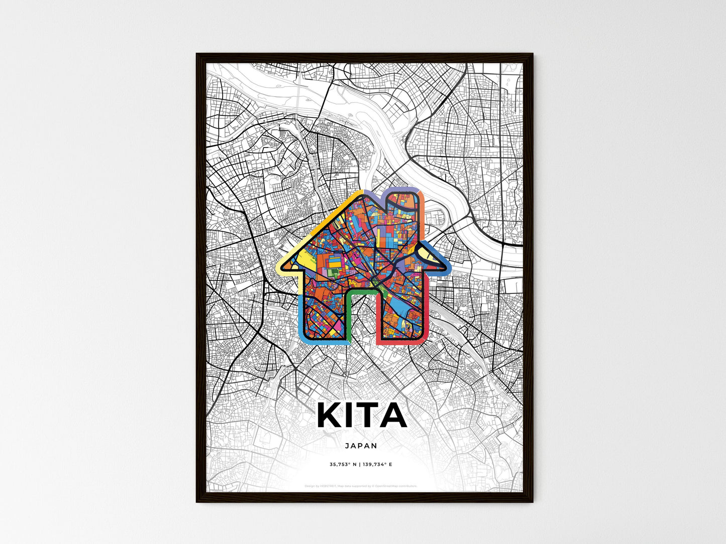 Kita Japan wedding art map with home icon