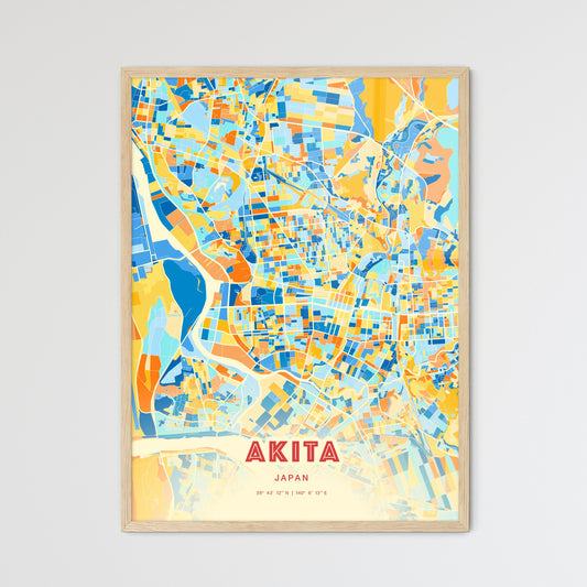 Colorful AKITA JAPAN Fine Art Map Blue Orange