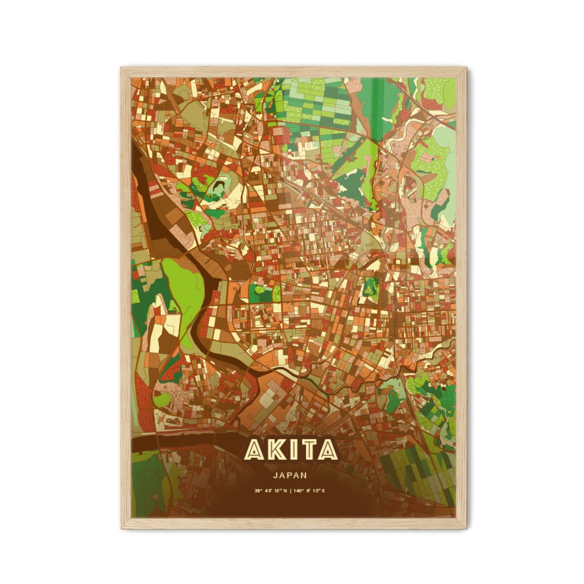 Colorful AKITA JAPAN Fine Art Map Farmhouse